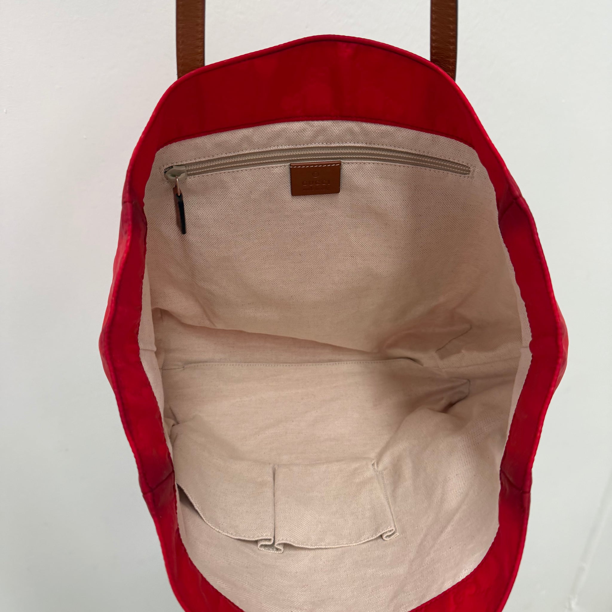 Gucci GG Print Nylon Red Tote Bag