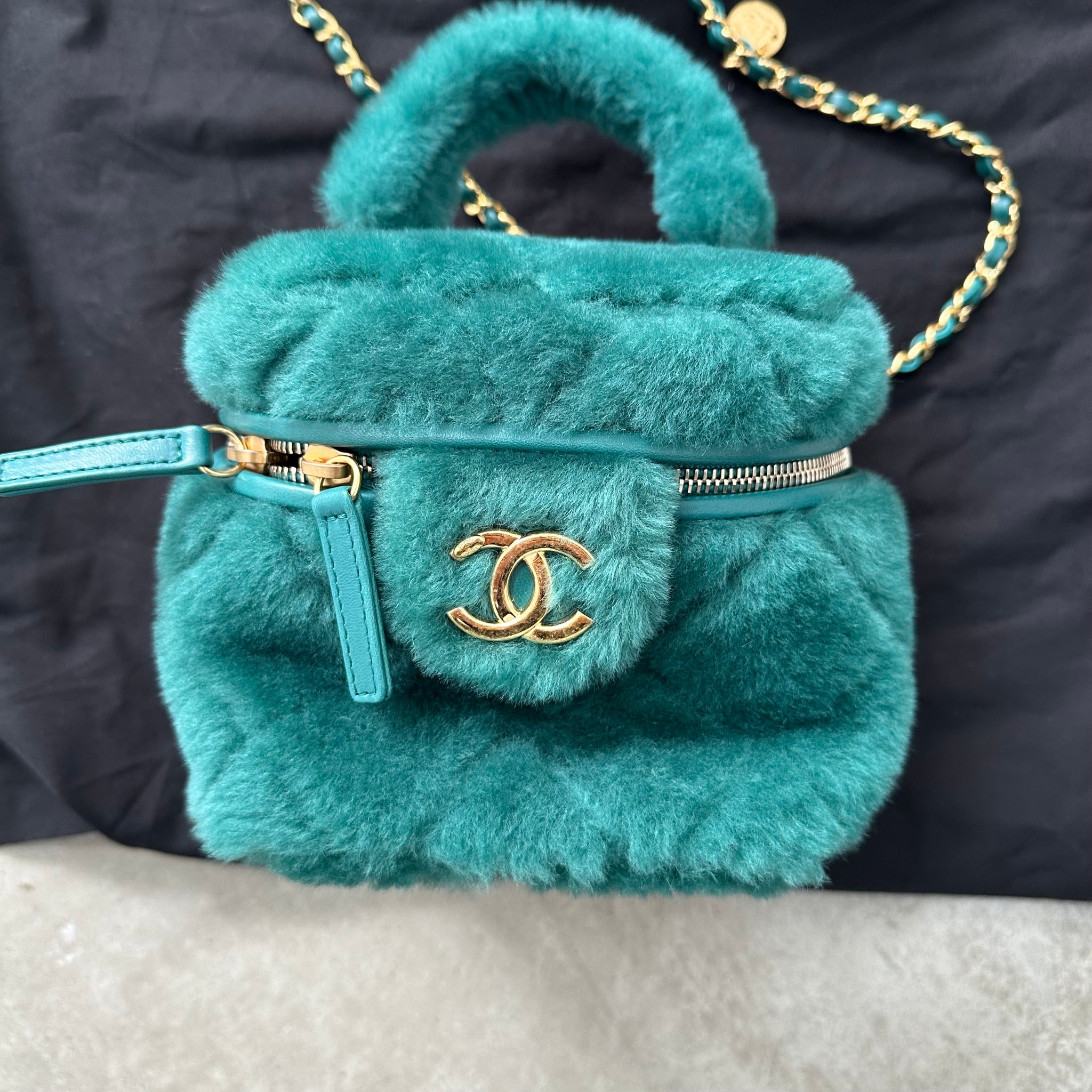 Chanel Green Shearling Vanity Bag 2022