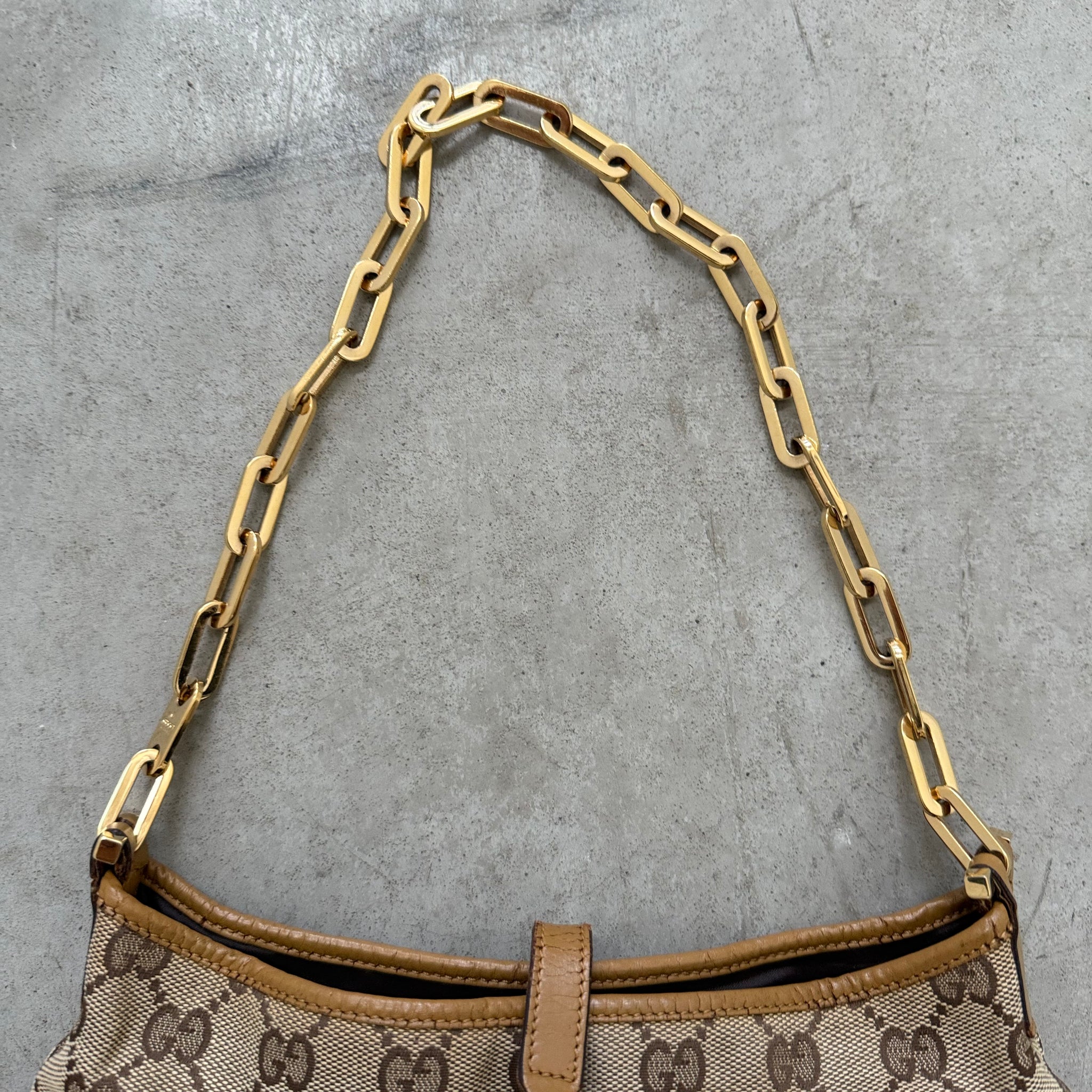 Gucci Jackie GG Print Shoulder Bag with Gold Chain Strap