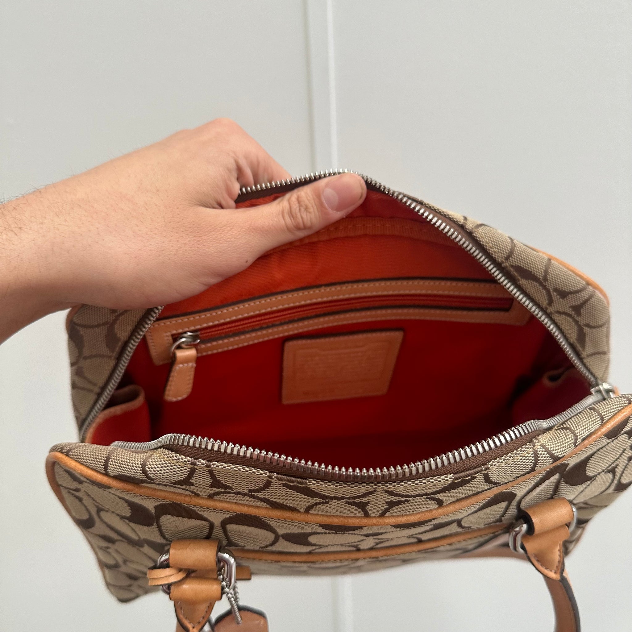 Coach Signature Hand Bag Beige