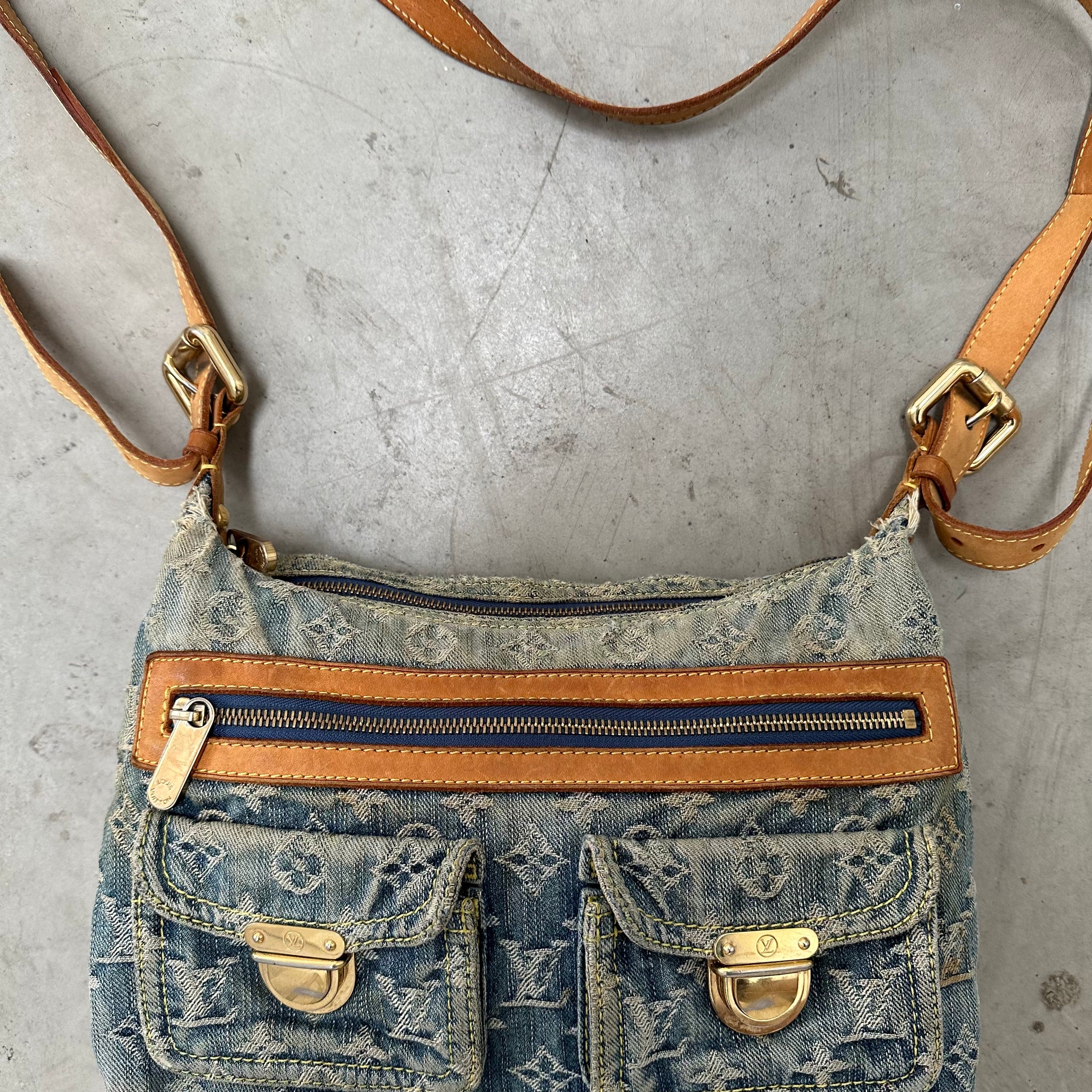 Louis Vuitton Monogram Denim Baggy PM Blue with Long Strap