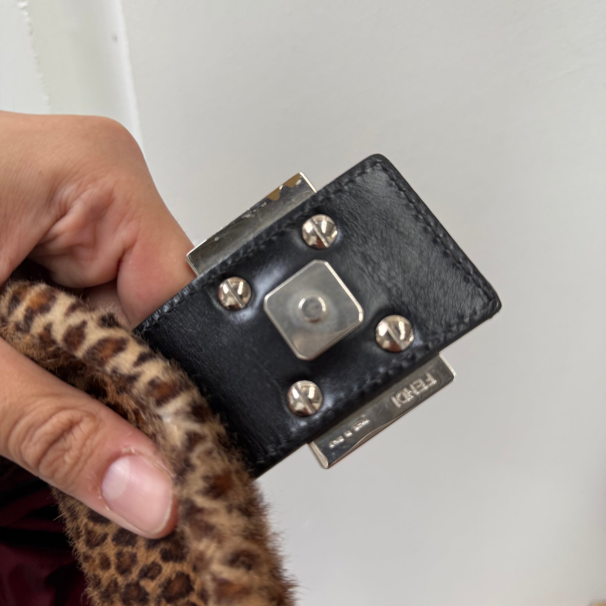 Fendi Leopard Print Ponyhair Baguette Bag