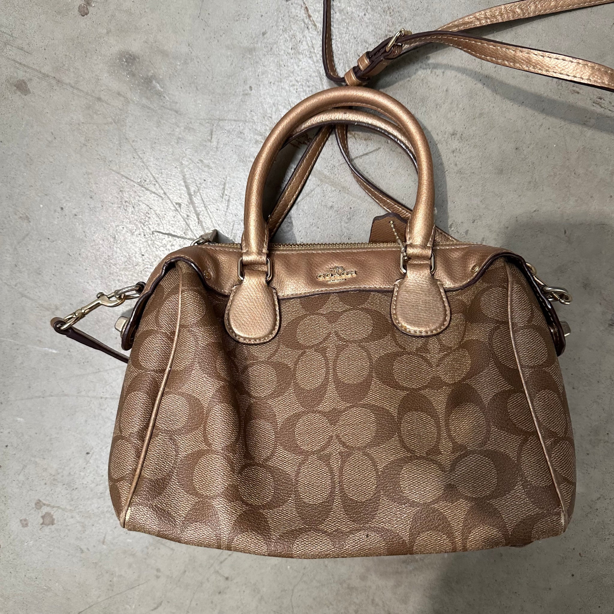 Coach Signature Print Hand Bag Brown