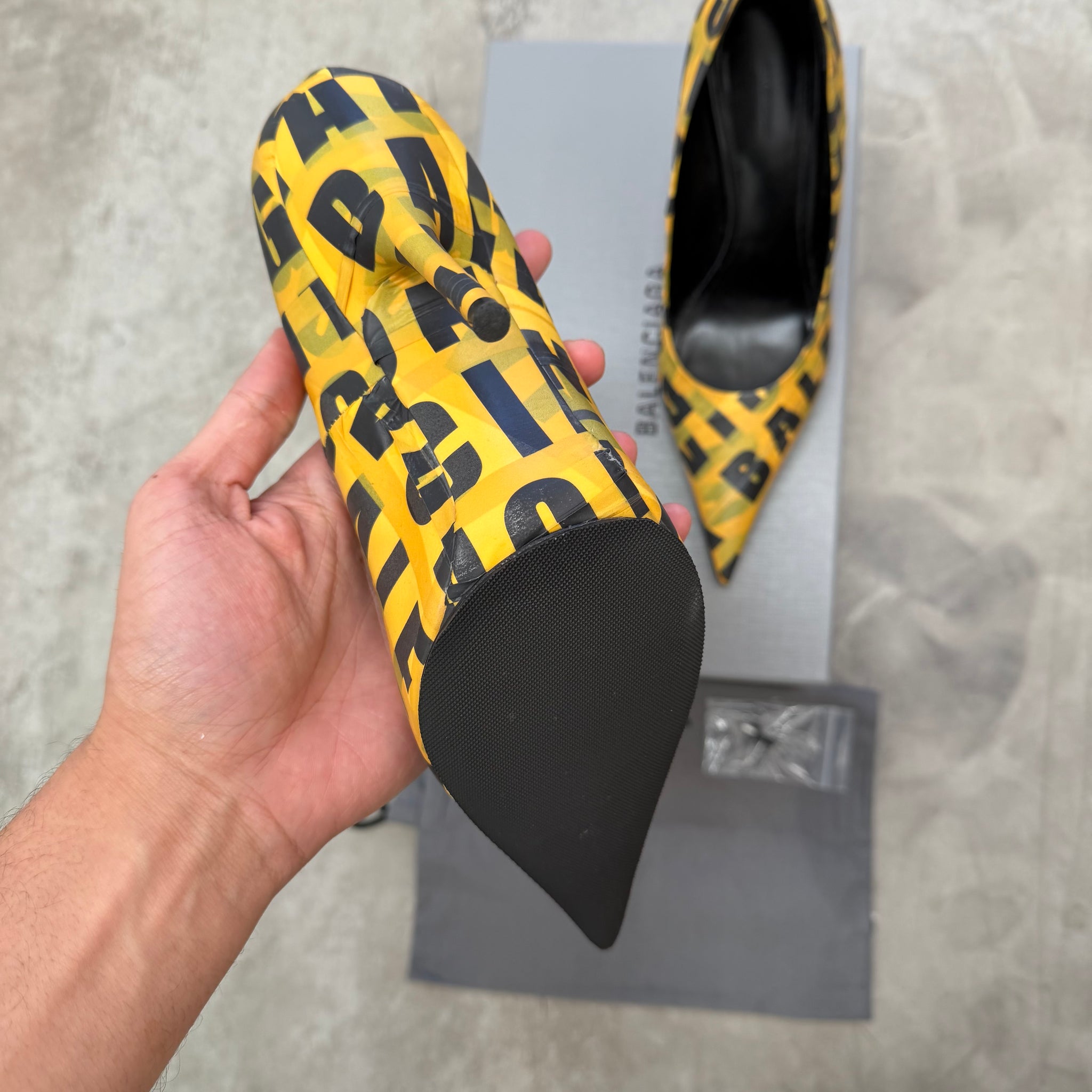 Balenciaga Knife 110mm Logo Print Heels (Size 38)