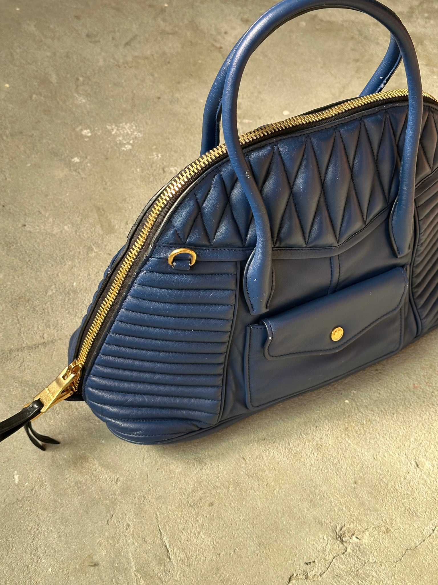 Miu Miu Biker Bugatti Dome Shoulder Bag Blue