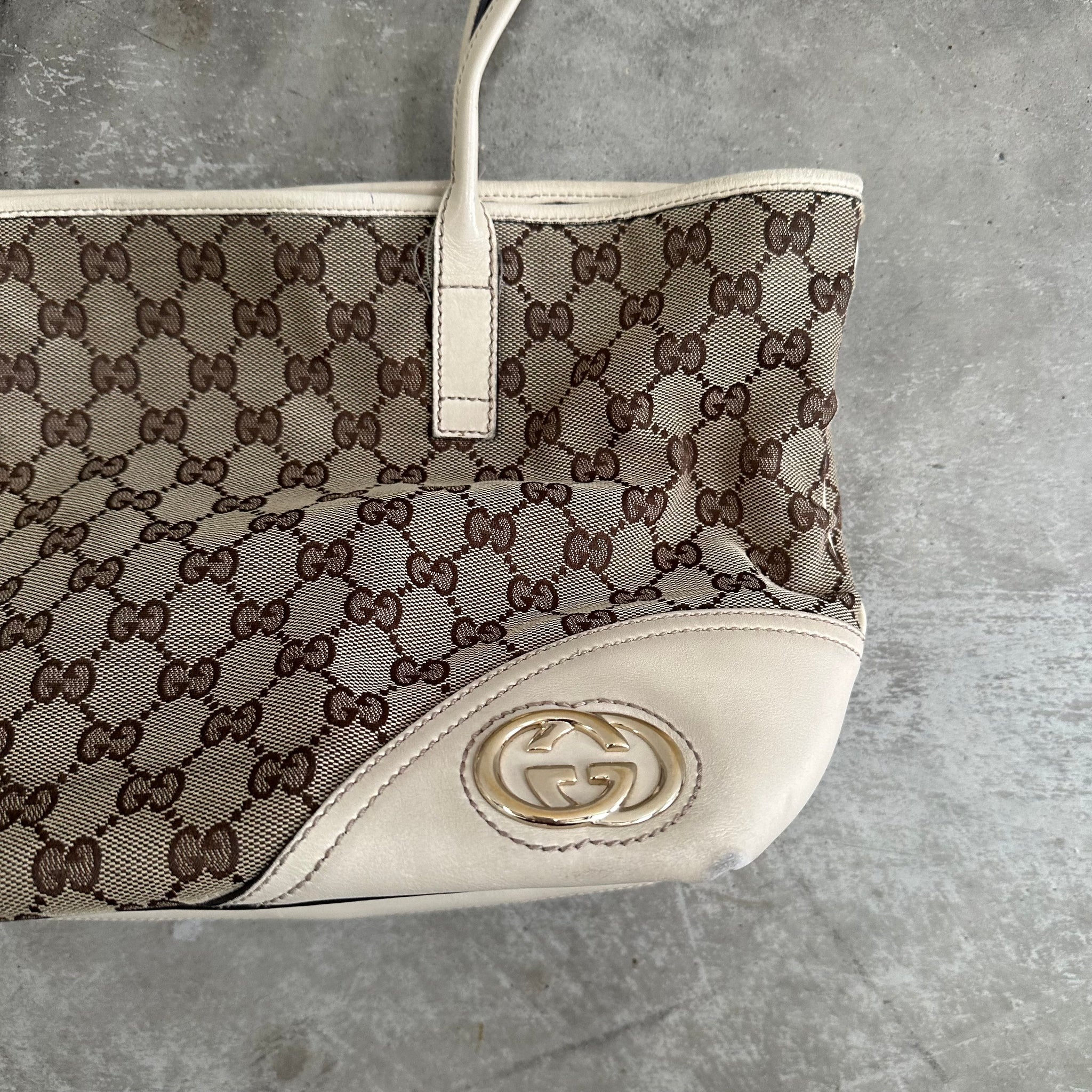 Gucci GG Canvas Britt Tote Bag White Beige