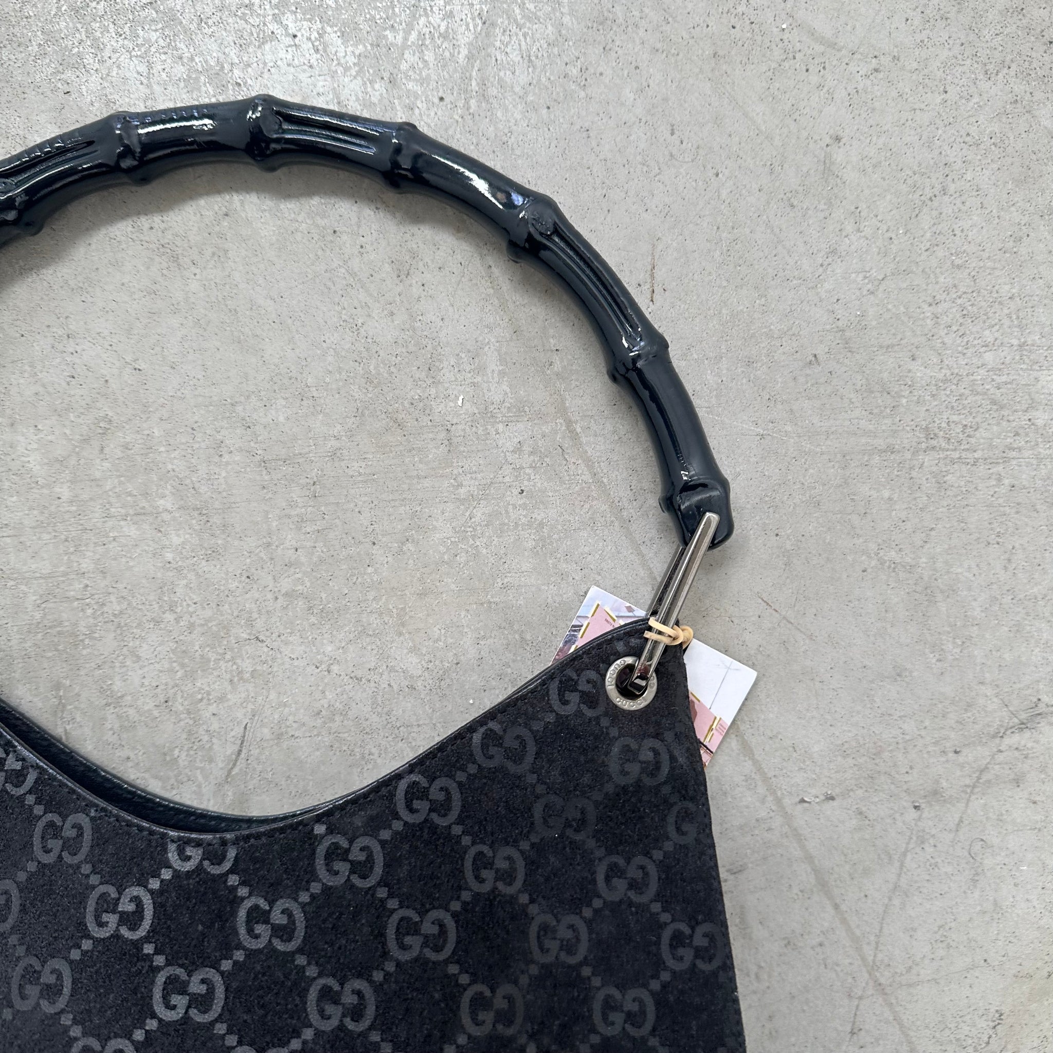 Gucci Bamboo Suede Shoulder Bag Black