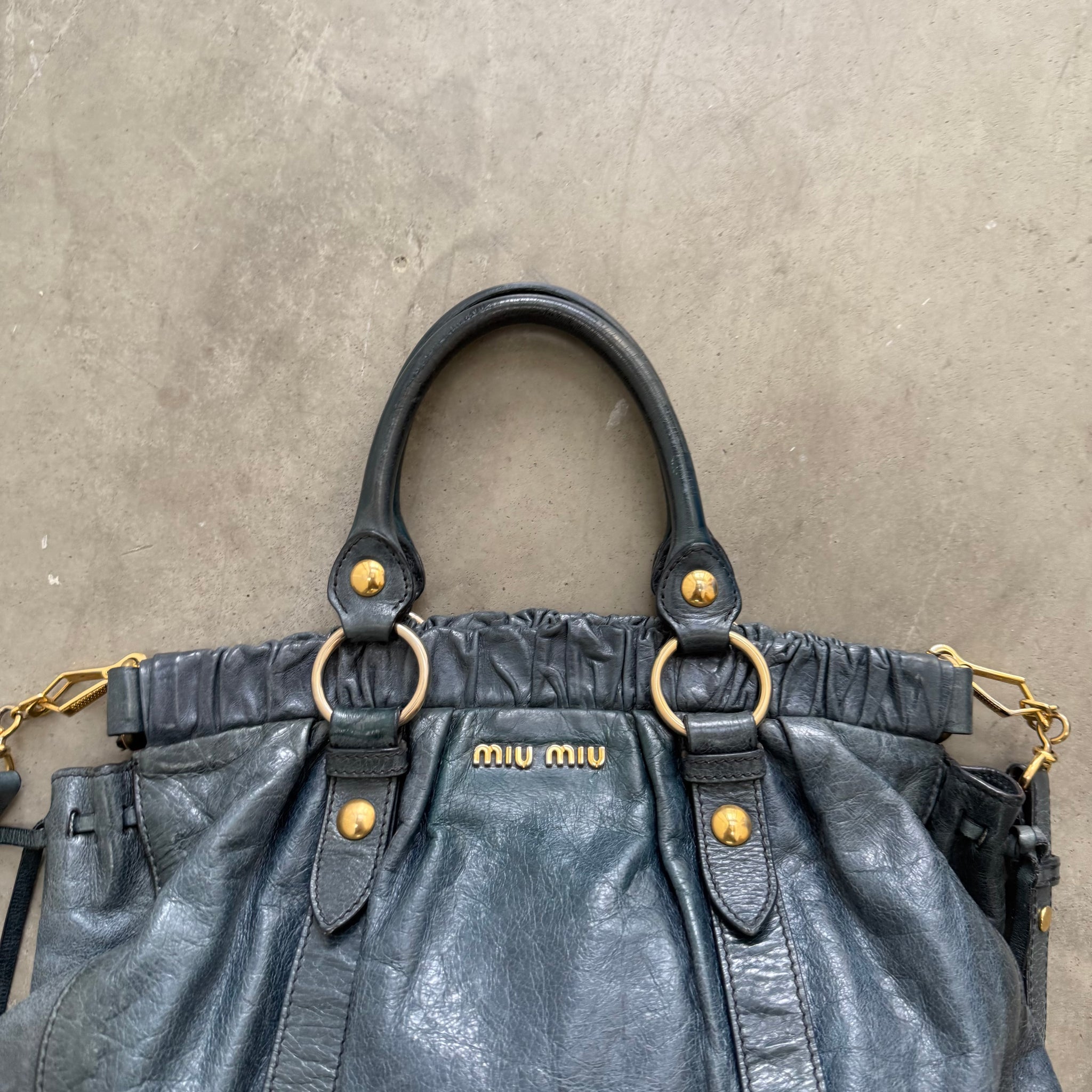 Miu Miu Vitello Lux Handbag Deep Blue