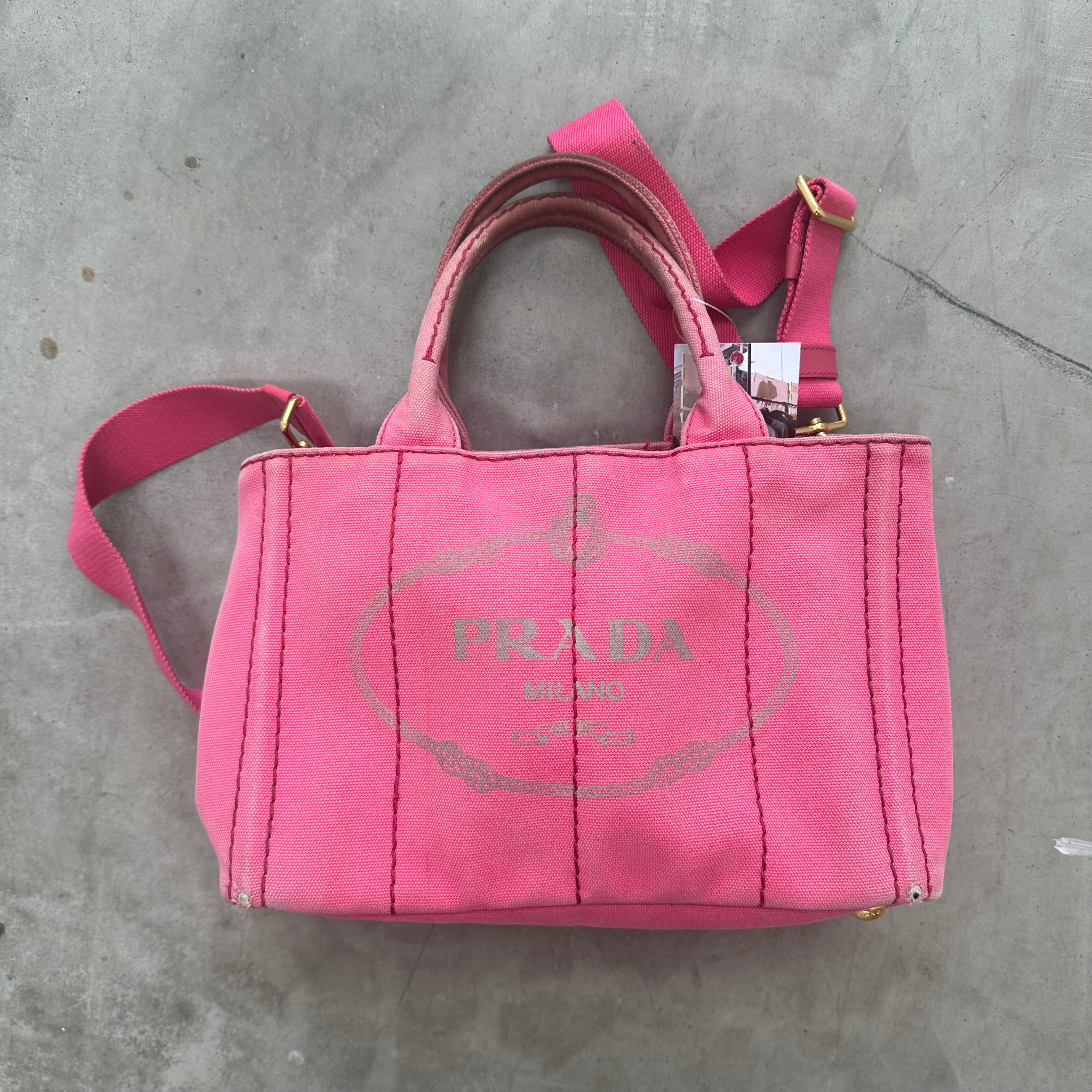 Prada Pink Small Canapa Tote Bag with Strap