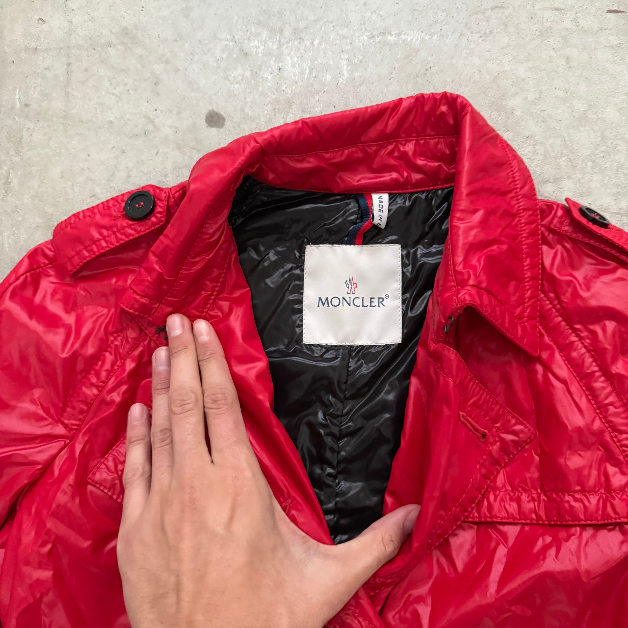 Moncler Red Long Puffer Coat with Belt (Size M)