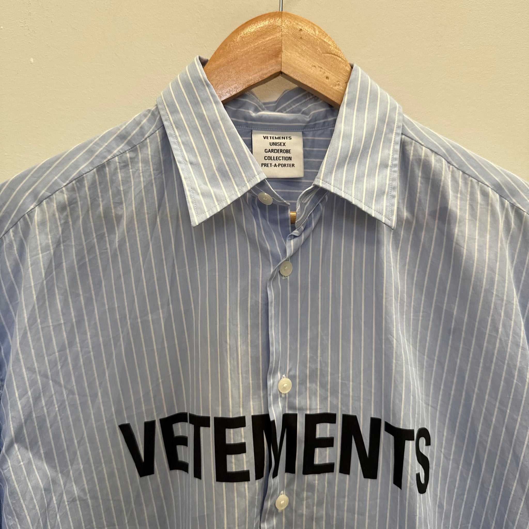 Vetements Blue Front Logo Button Up Shirt (fits L-XL)