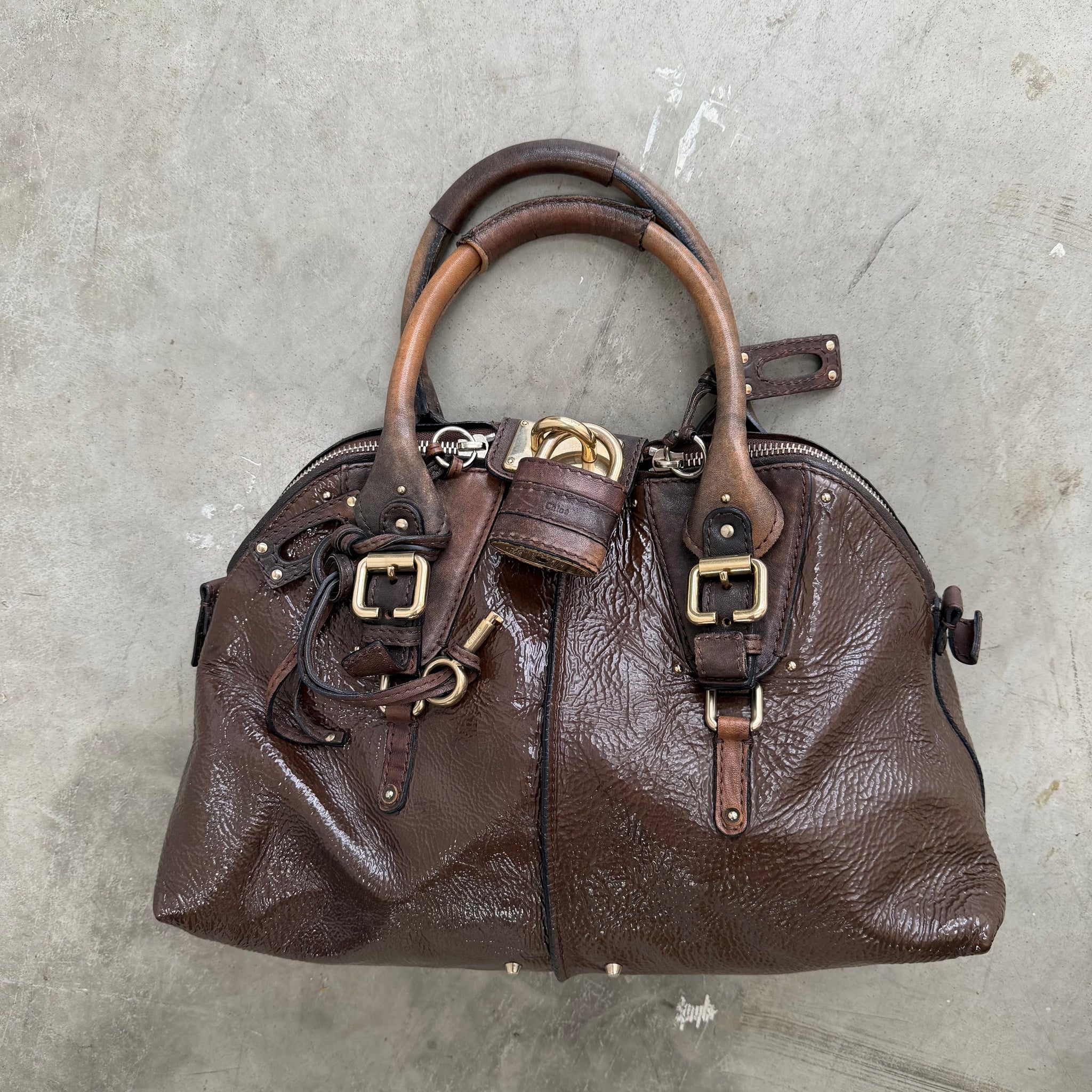 Chloe Ardoise Patent Leather Large Dome Paddington Bag