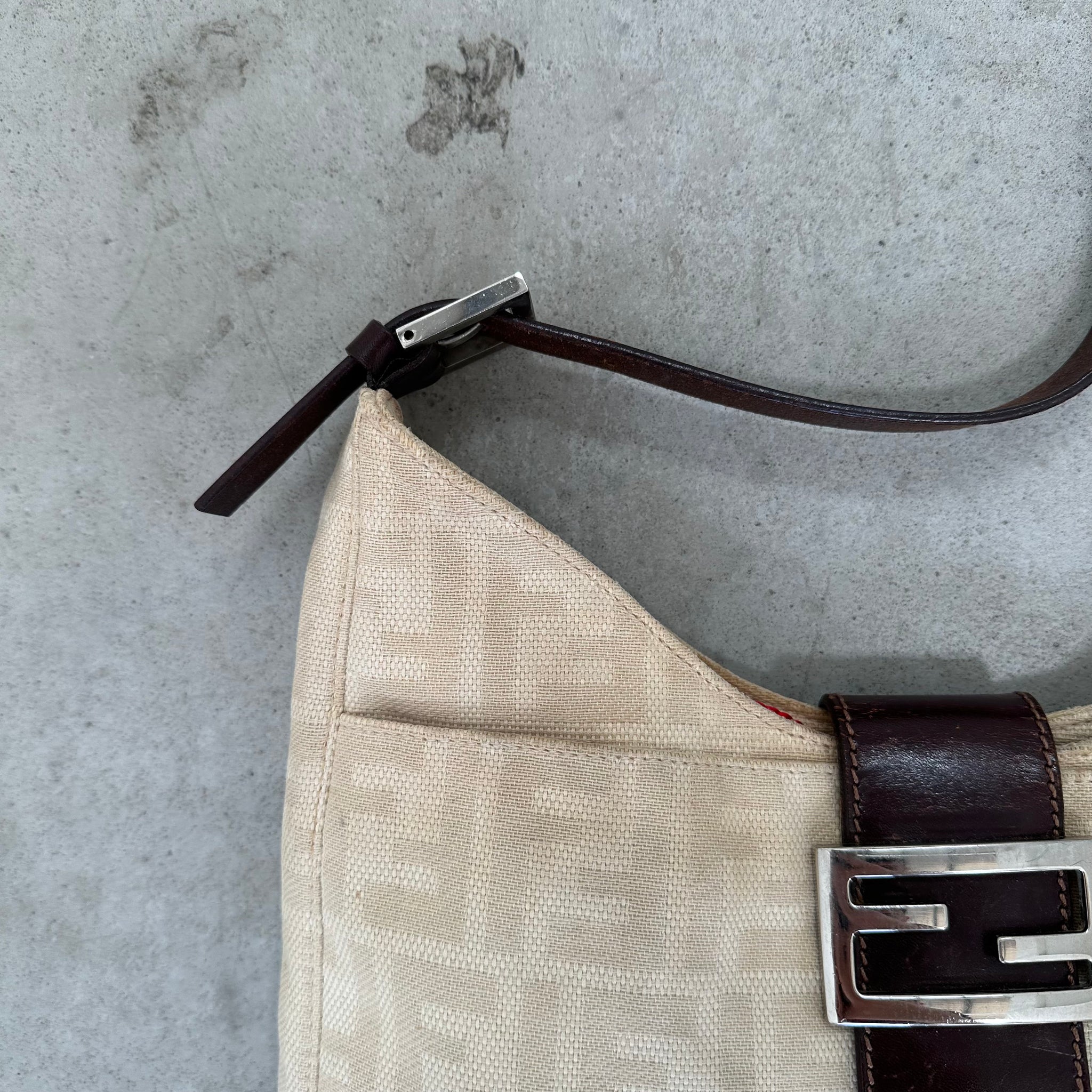 Fendi Zucca Canvas Mamma Baguette Shoulder Bag Cream