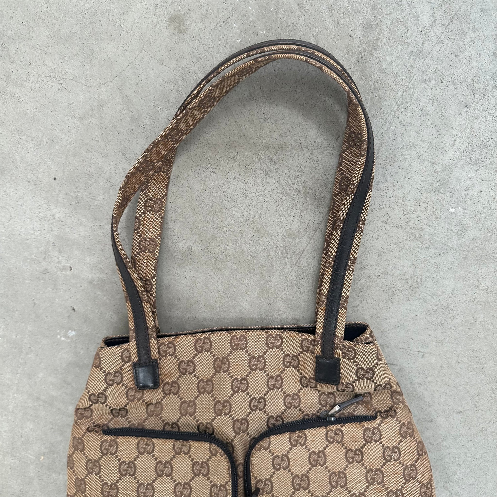 Gucci GG Print Double Pocket Tote / Shoulder Bag