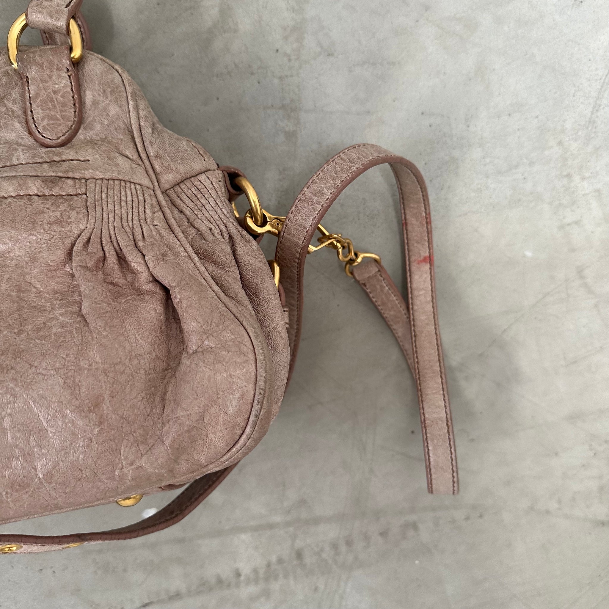 Miu Miu Beige Vitello Lux Leather Charm Crossbody / Hand Bag