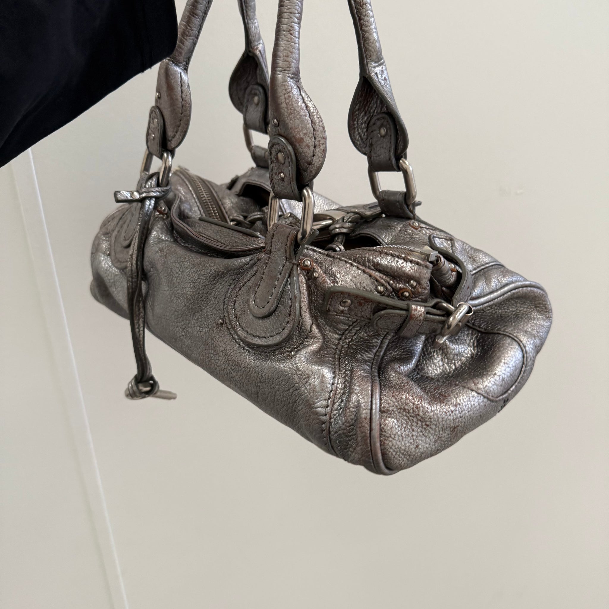Chloe Paddington Shoulder Bag Silver Leather