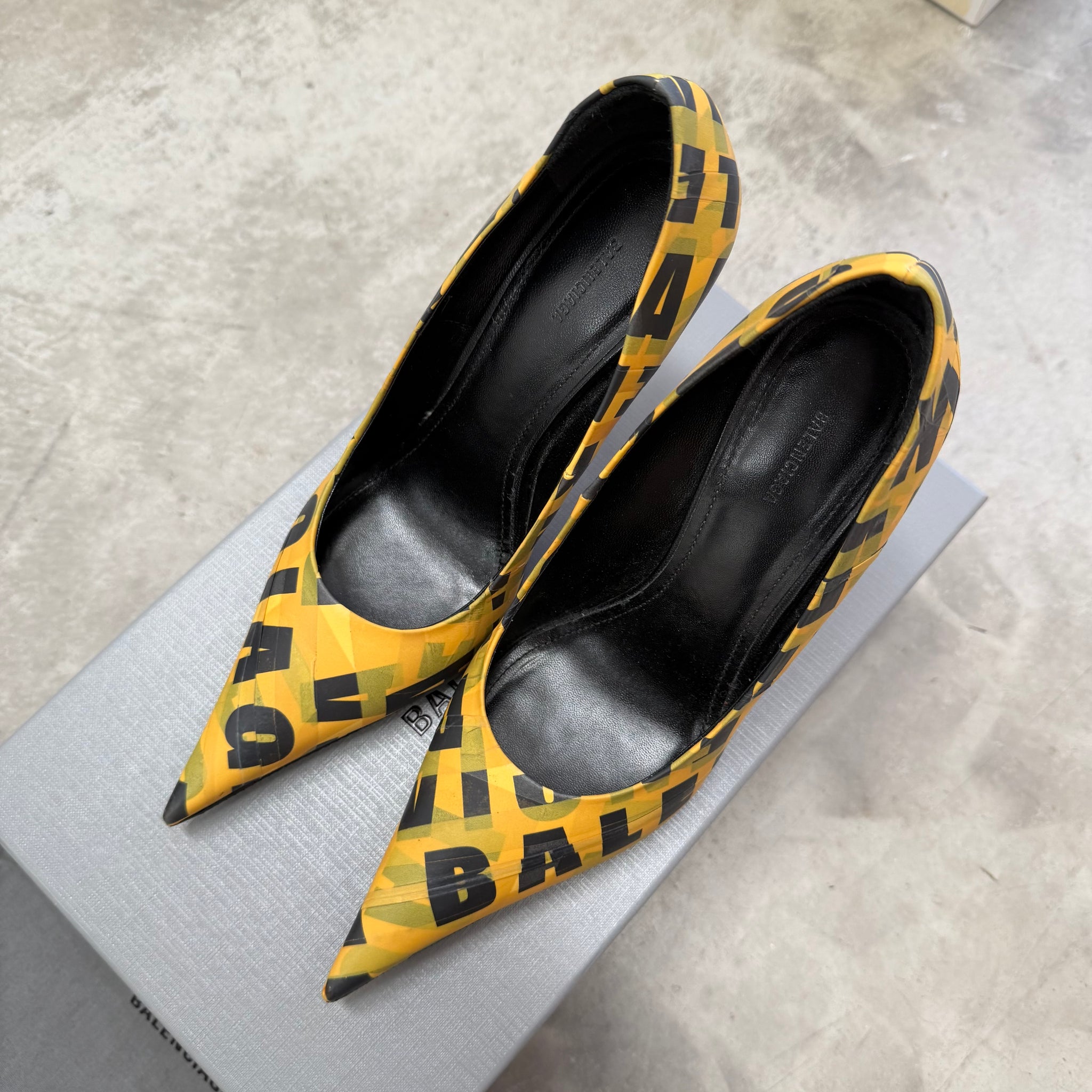 Balenciaga Knife 110mm Logo Print Heels (Size 38)