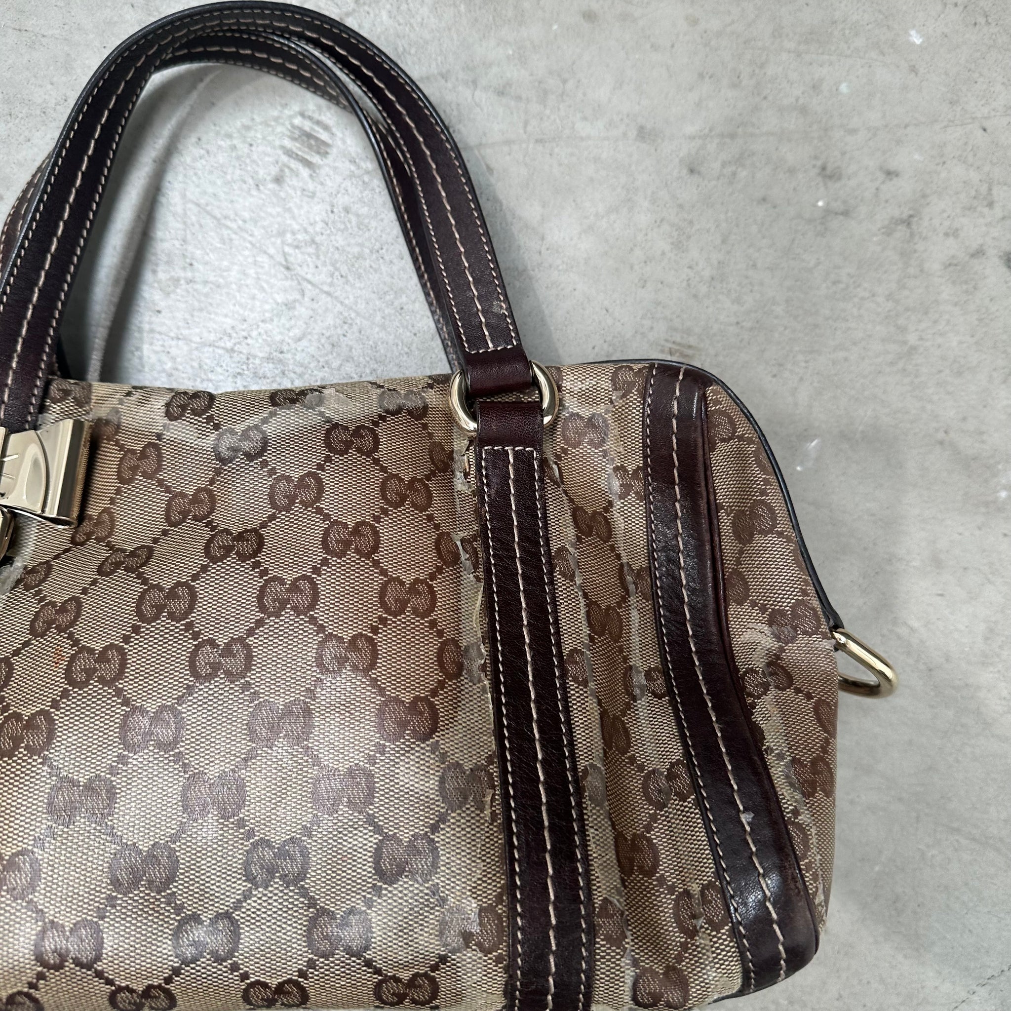 Gucci Brown GG Crystal Duchessa Boston Bag Beige Dark Brown