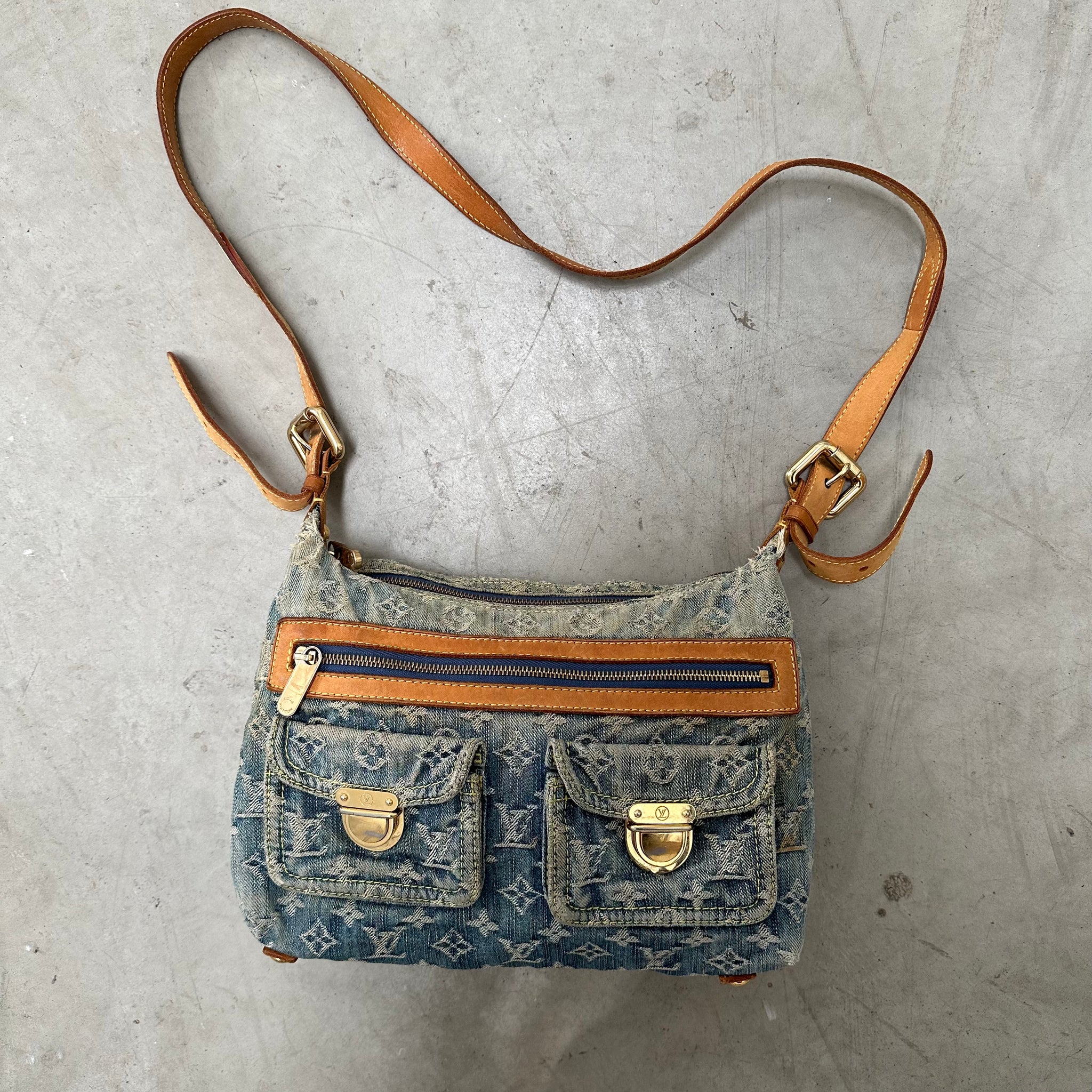 Louis Vuitton Monogram Denim Baggy PM Blue with Long Strap