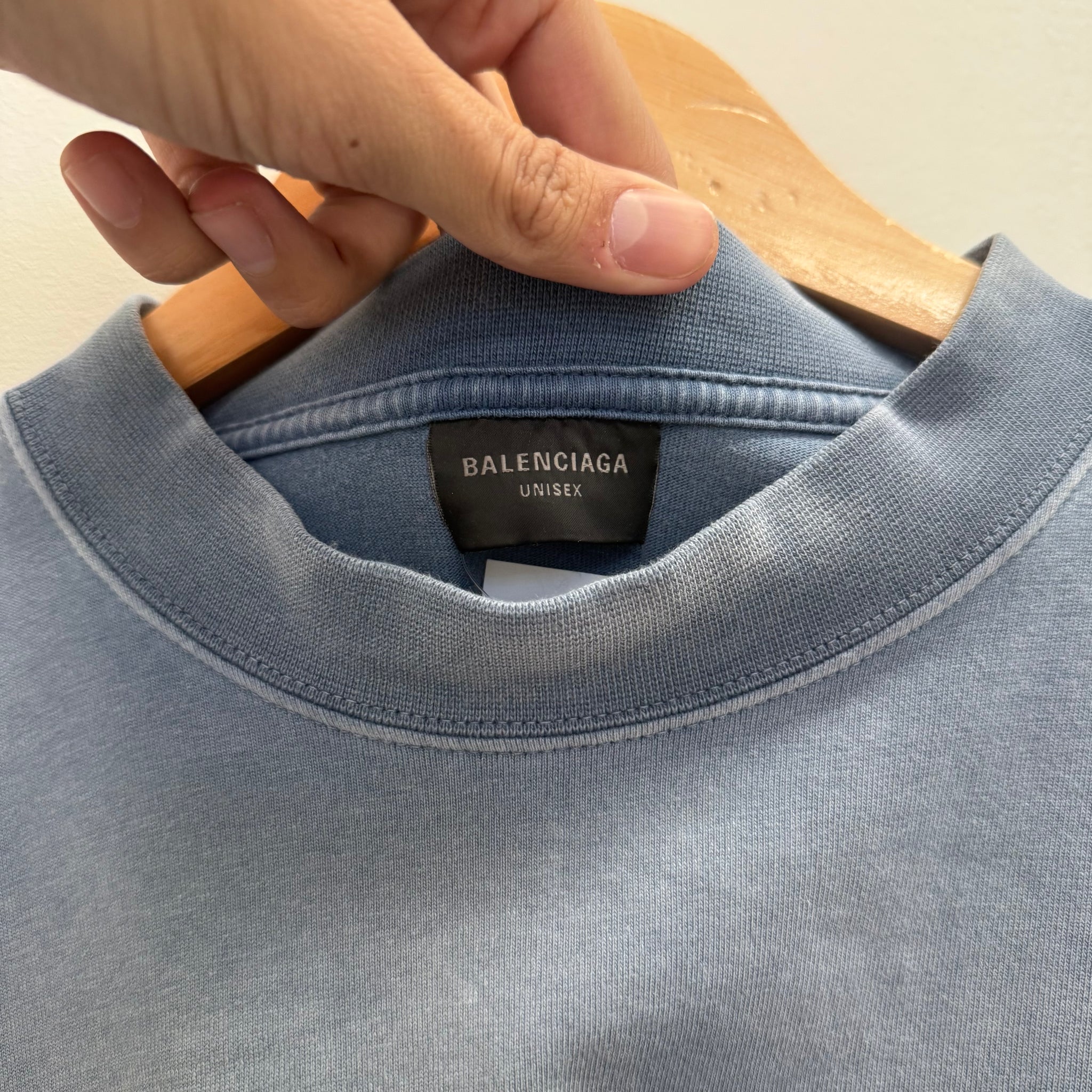 Balenciaga Embroided Logo Blue T Shirt (fits L-XL)
