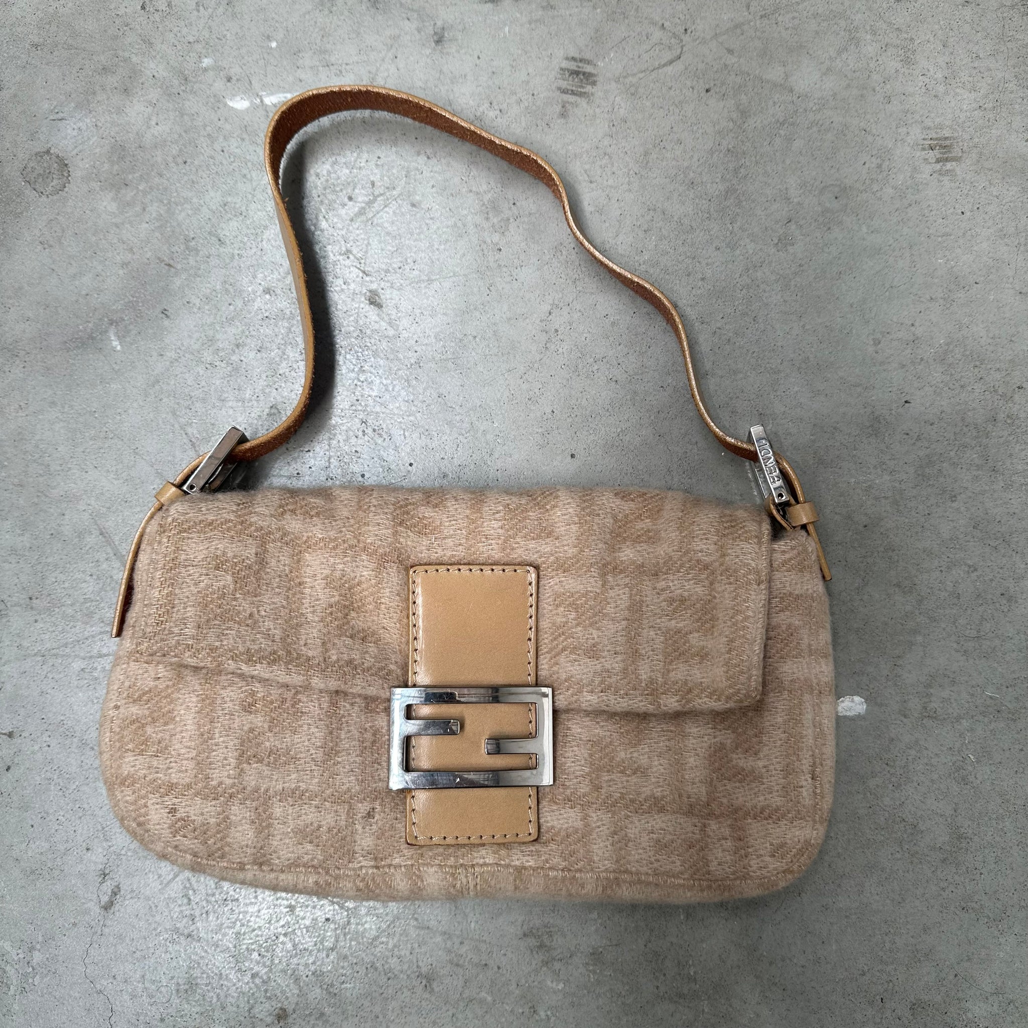 Fendi Wool Baguette Shoulder Bag