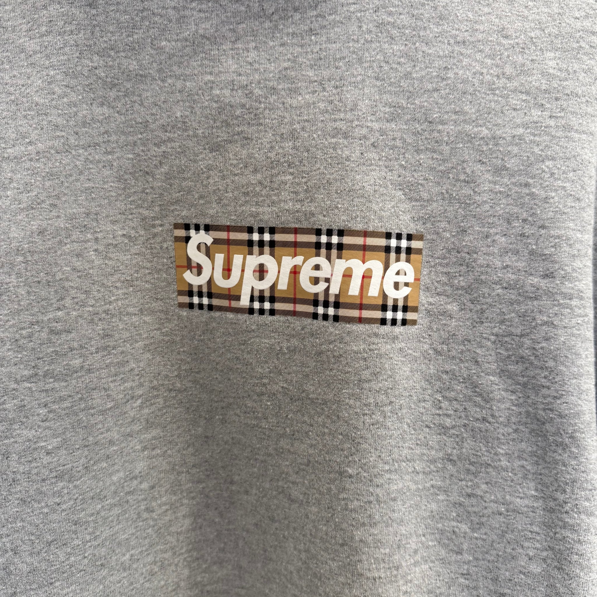 Supreme Burberry Box Logo Hoodie Grey (Size XXL)