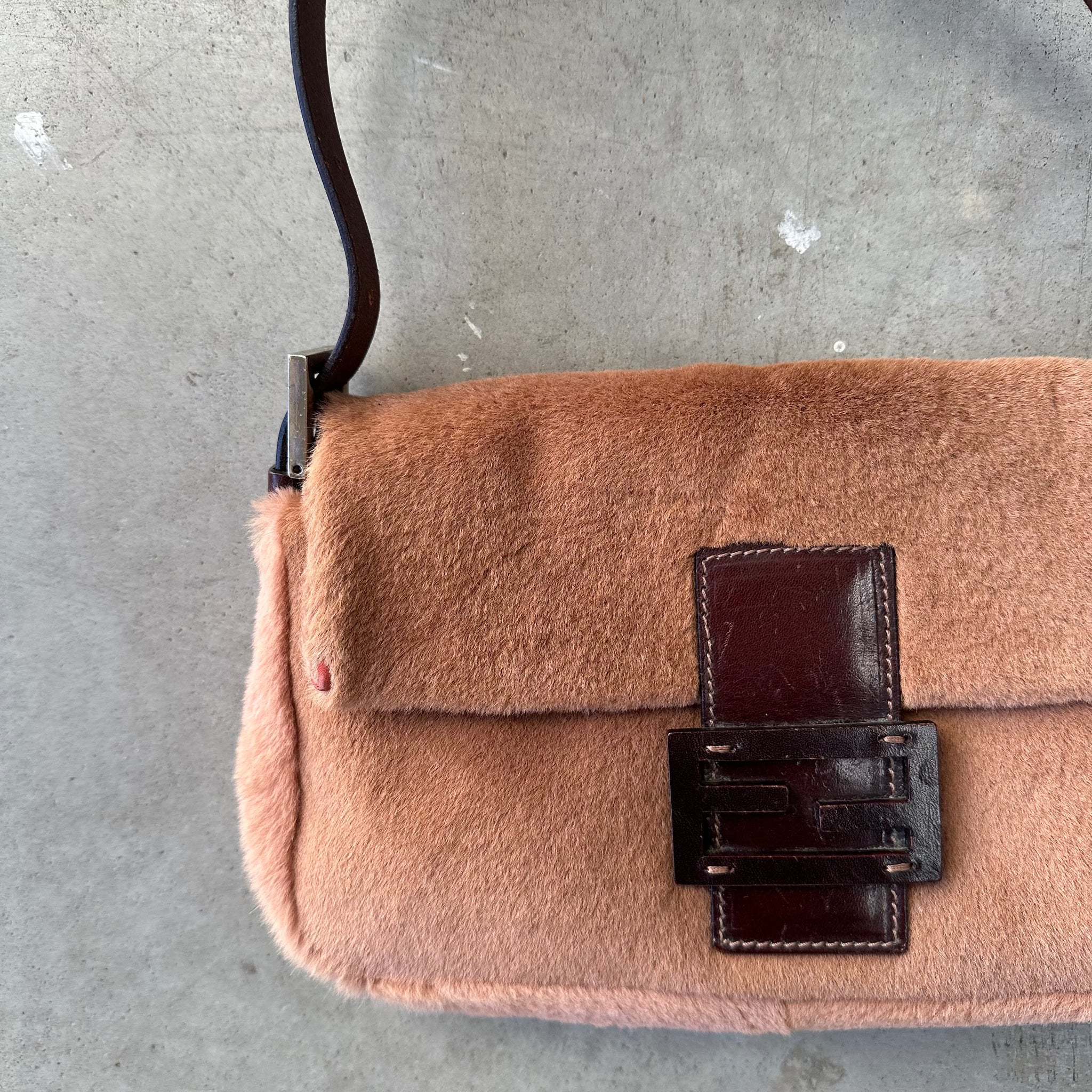 Fendi Brown Fur Baguette Bag