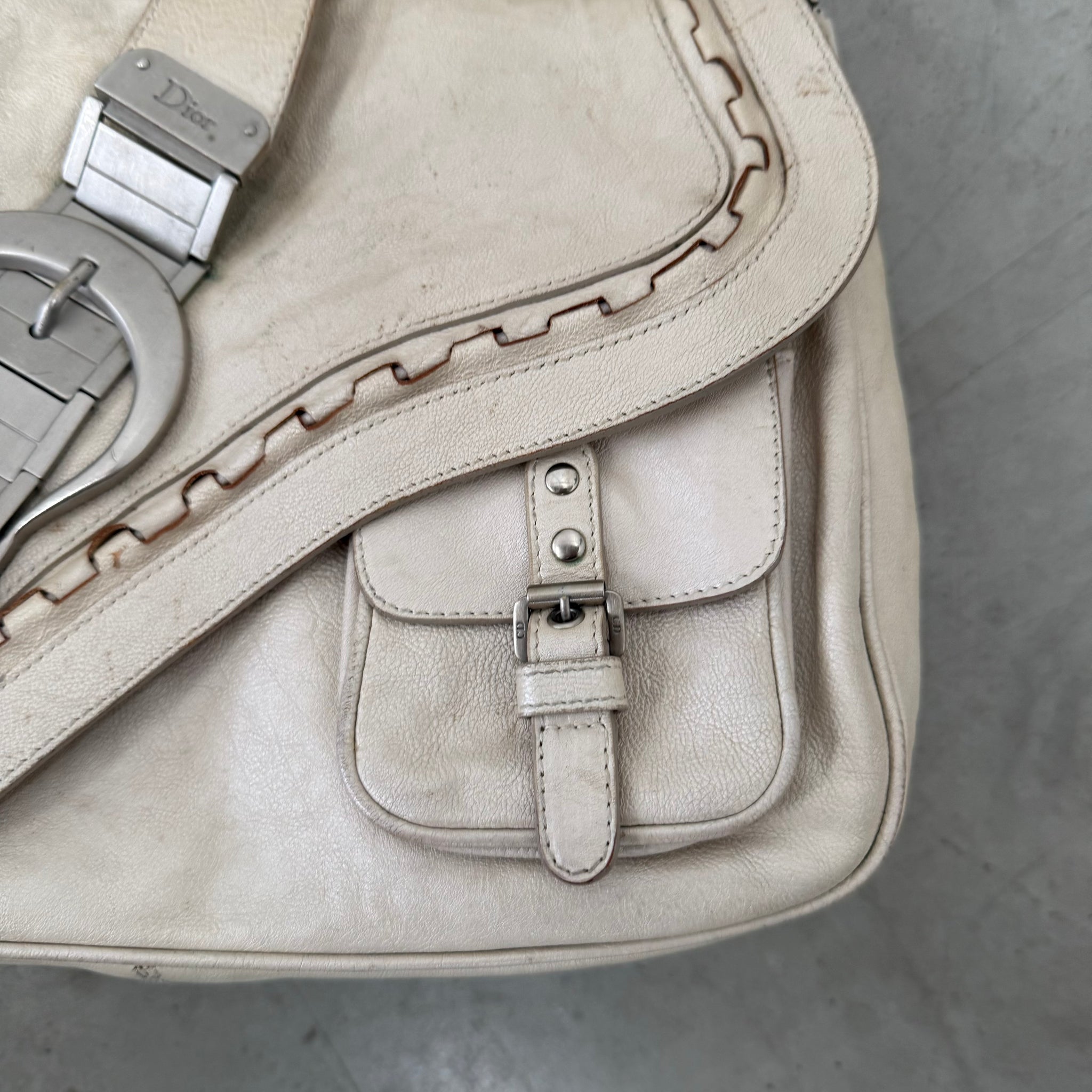 Dior White Leather Gaucho Double Saddle Shoulder Bag (2006)