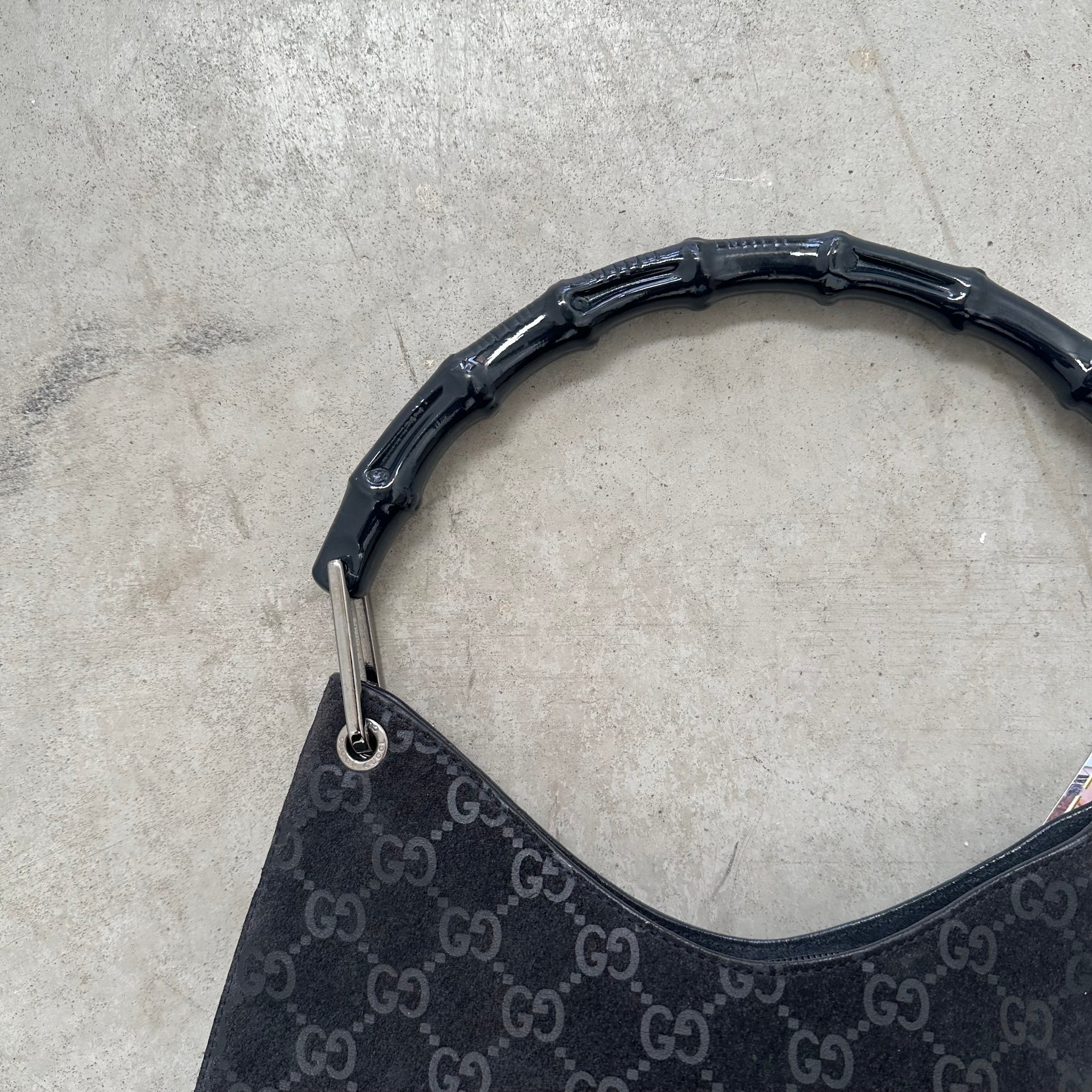 Gucci Bamboo Suede Shoulder Bag Black