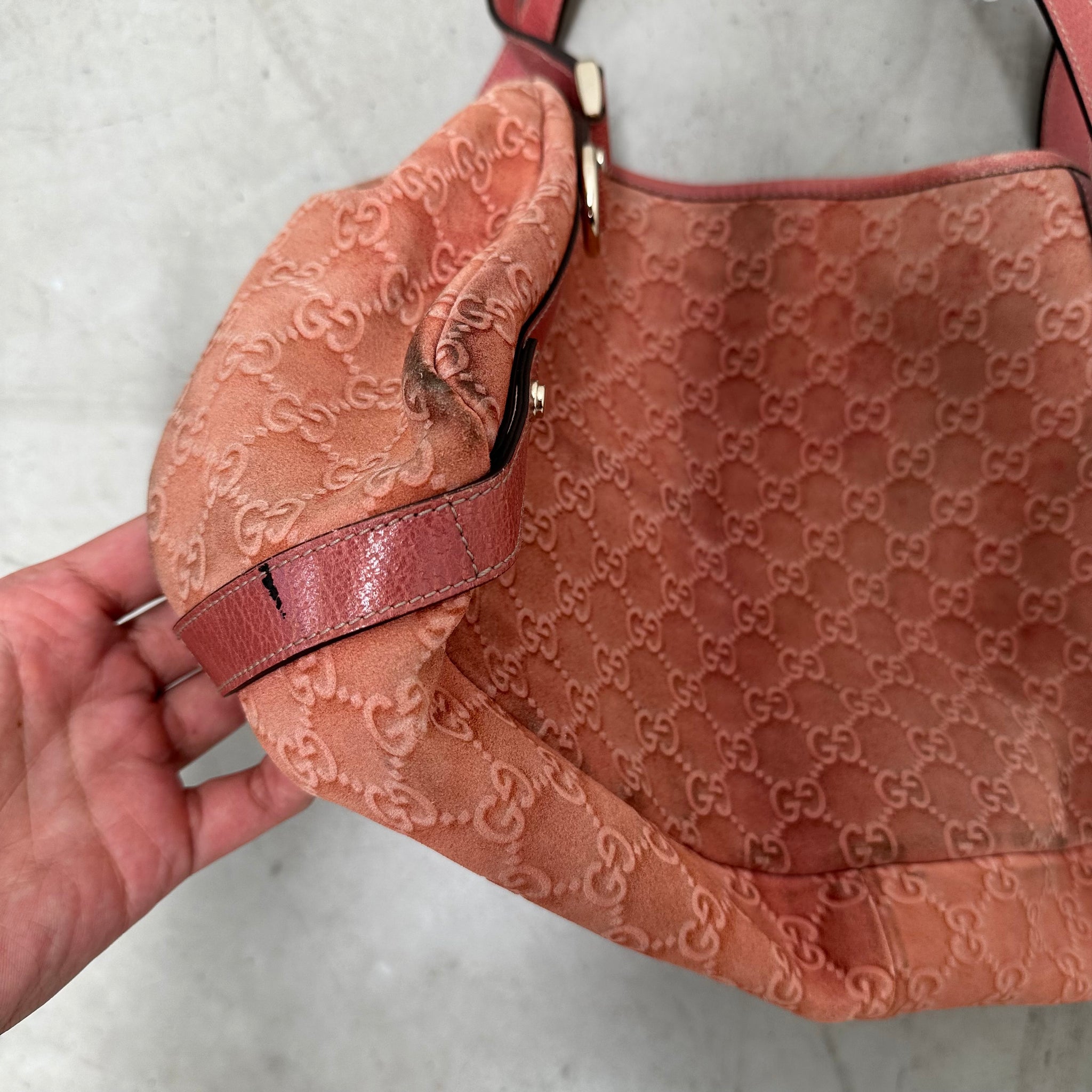 Gucci Pink Guccissima Nubuck and Leather Abbey Hobo Tote Bag