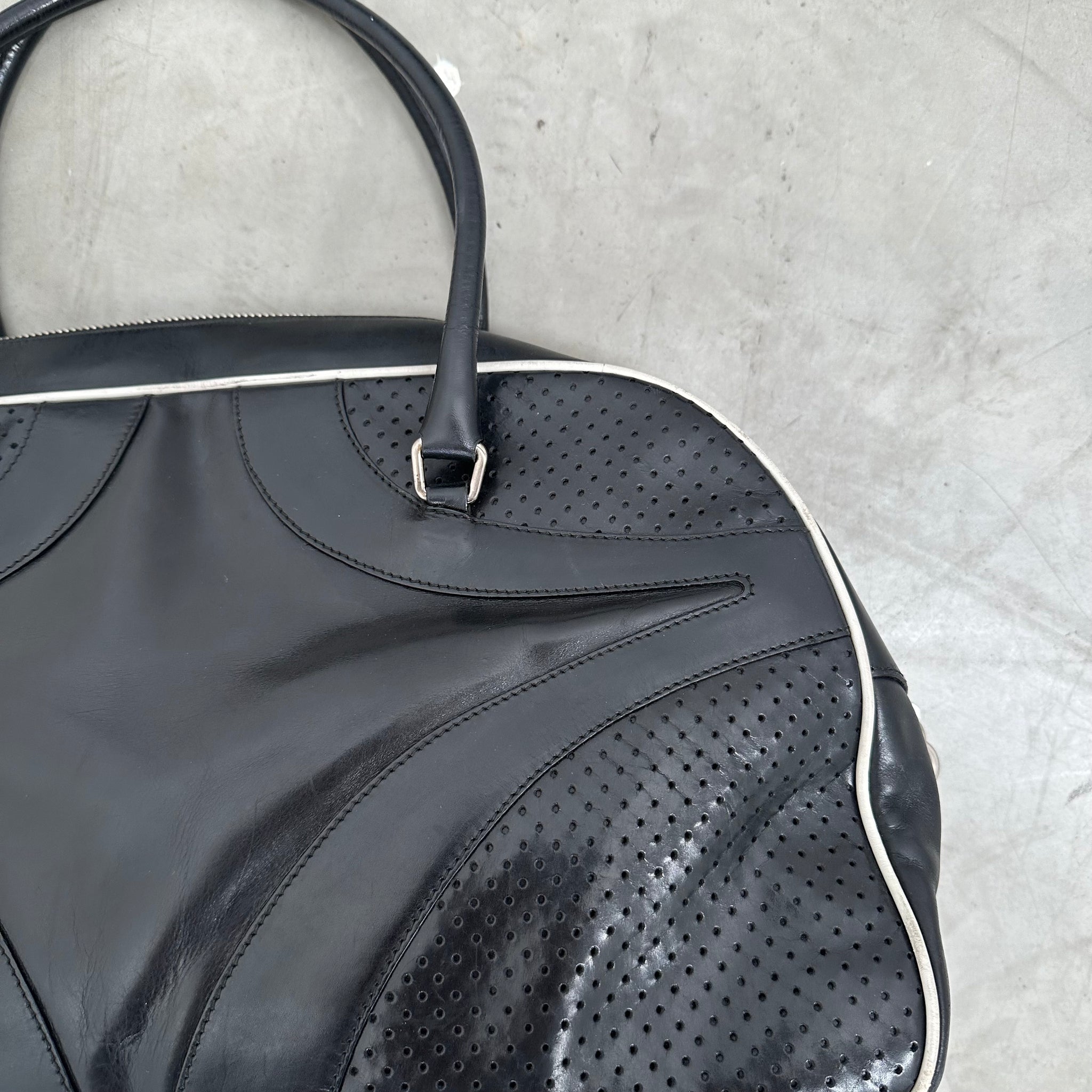 Prada Black Perforated Leather Drive Bowler Bag