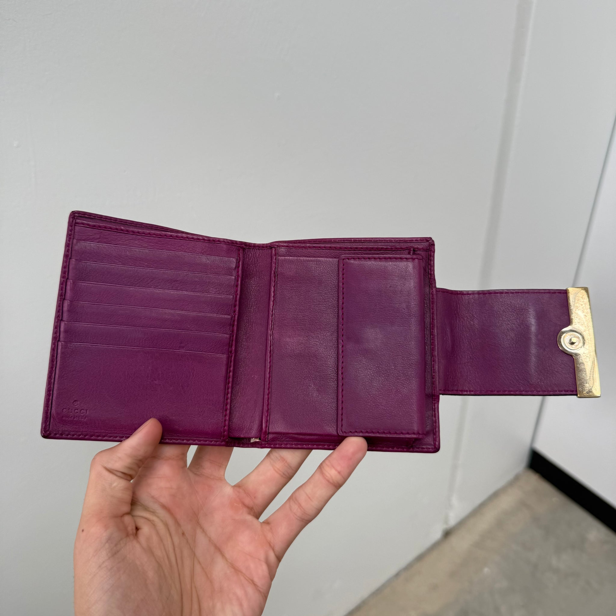 Gucci Snakeskin Canvas Leather Bifold Wallet Purple