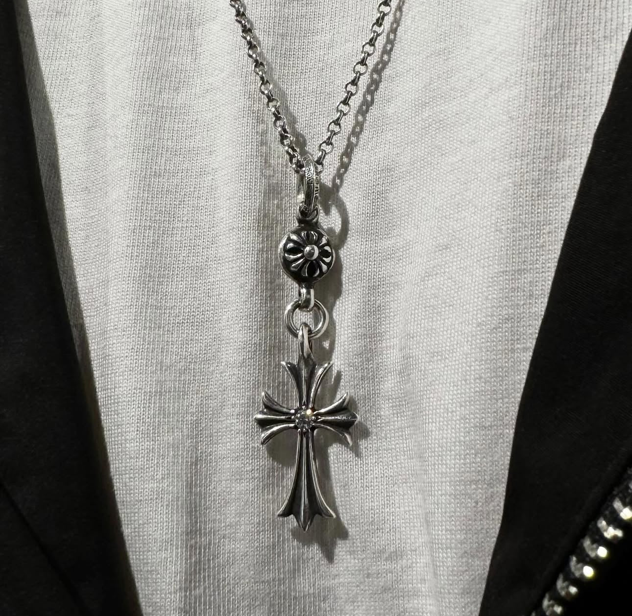 Chrome Hearts Diamond Cross Tiny Ball Pendant