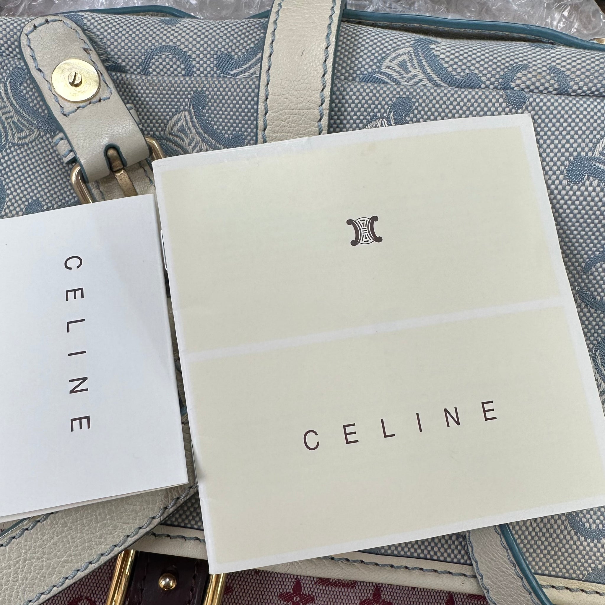 Celine Blue/White Macadam Canvas Hobo Shoulder Bag