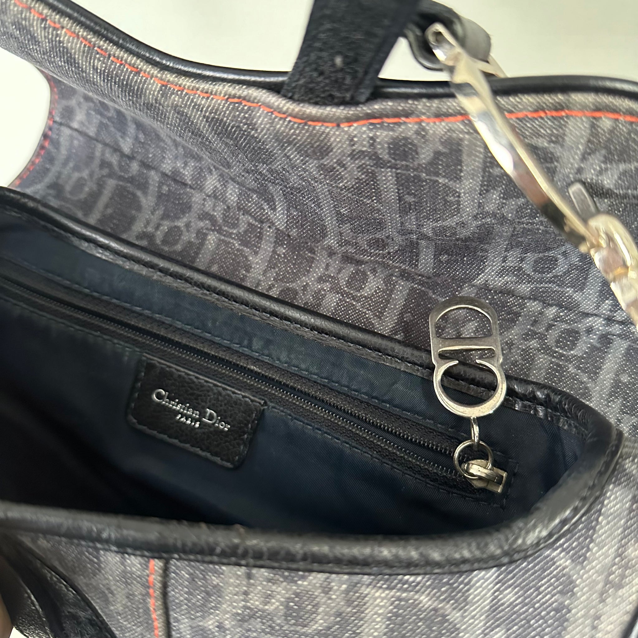 Dior Trotter Saddle Shoulder Bag Black Denim Silver Hardware (2005)