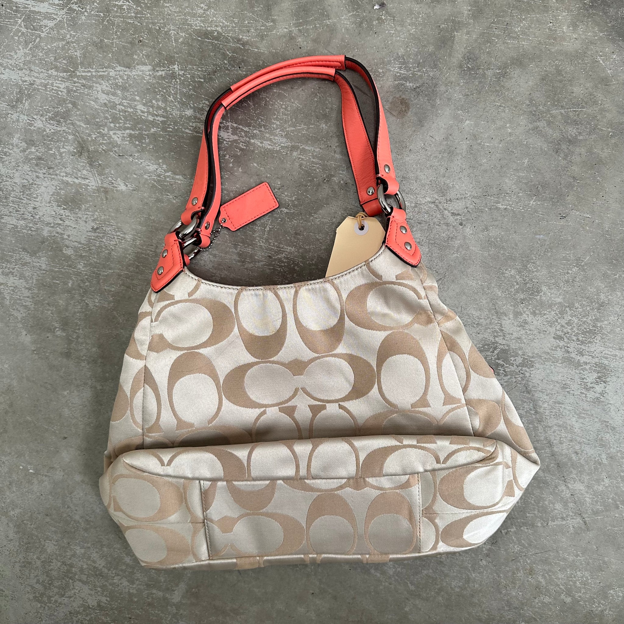 Coach Signature Hobo Campbell Shoulder Bag Beige/Orange