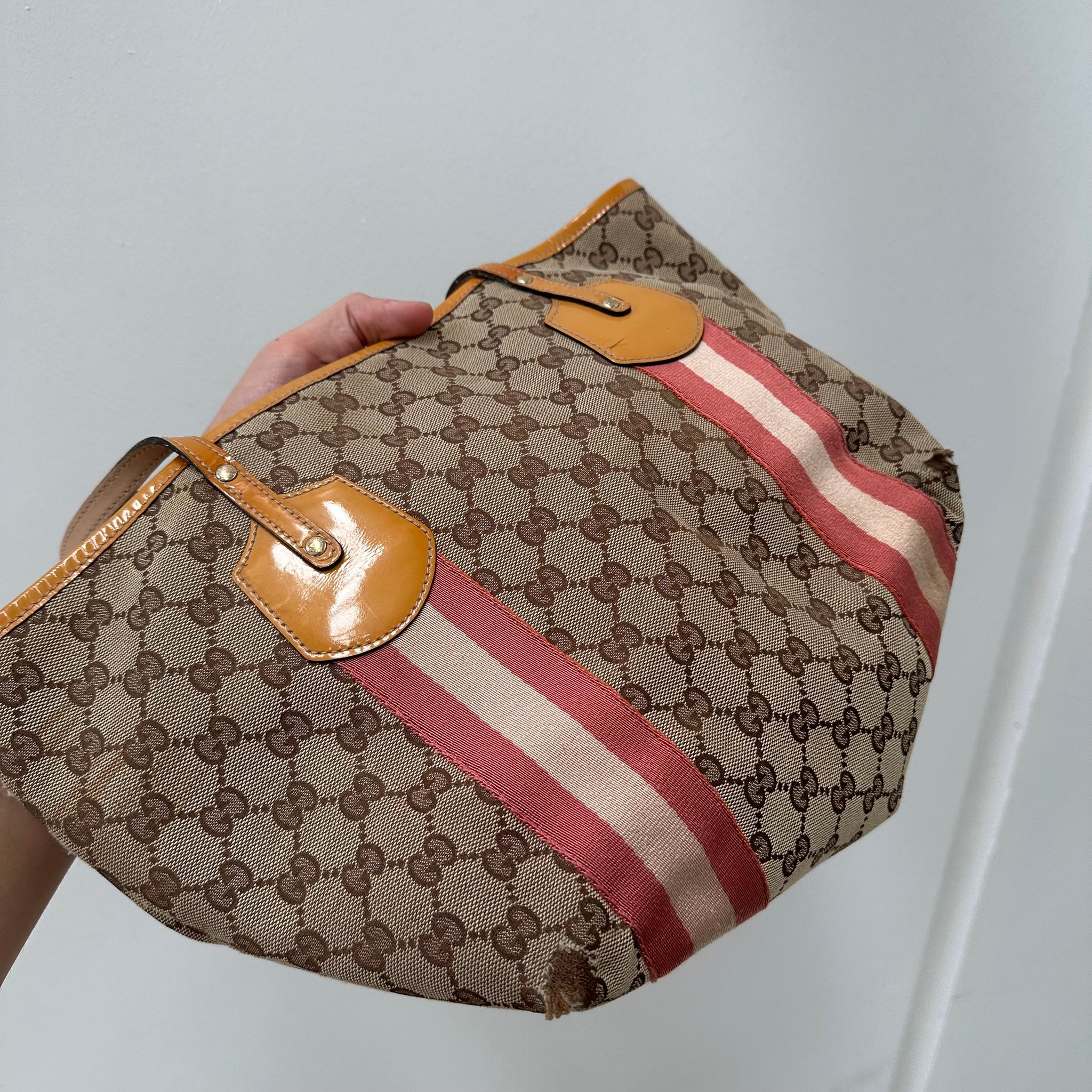 Gucci Brown GG Canvas Jolie Tote Bag Red Beige