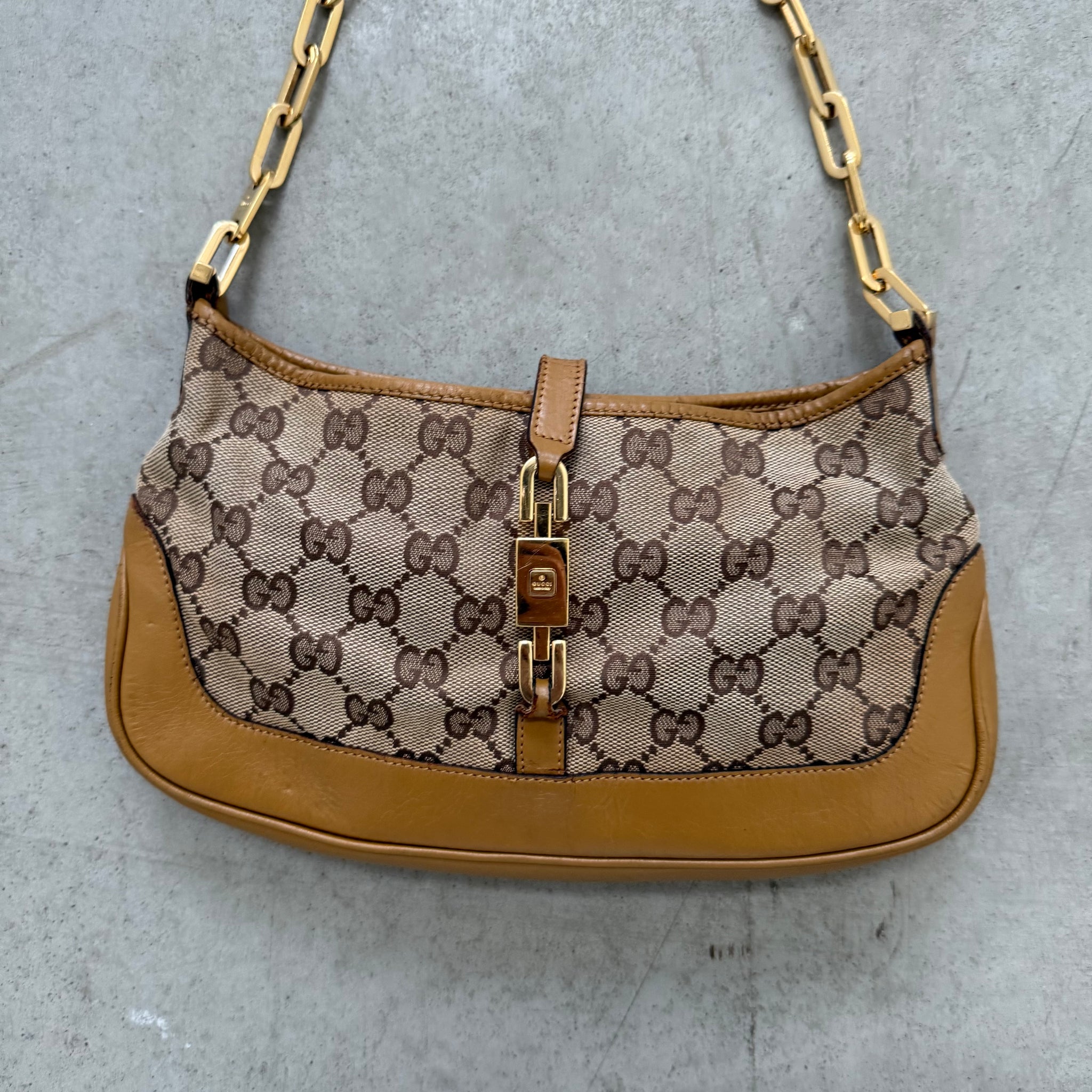 Gucci Jackie GG Print Shoulder Bag with Gold Chain Strap