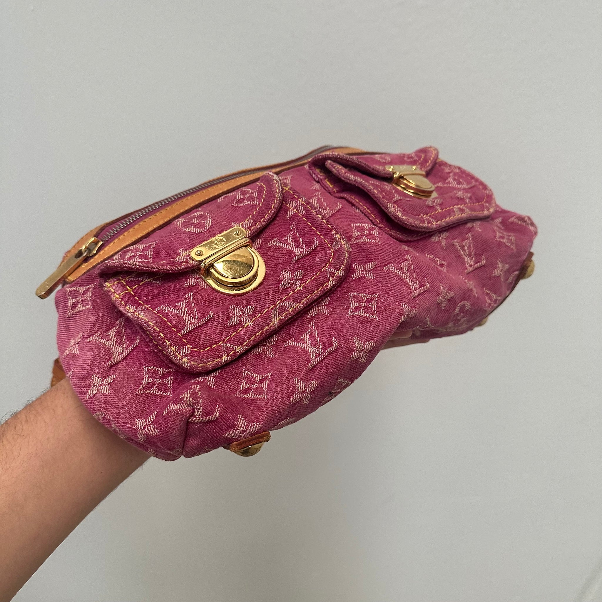 Louis Vuitton Monogram Denim Baggy PM Fuchsia Pink Shoulder Bag
