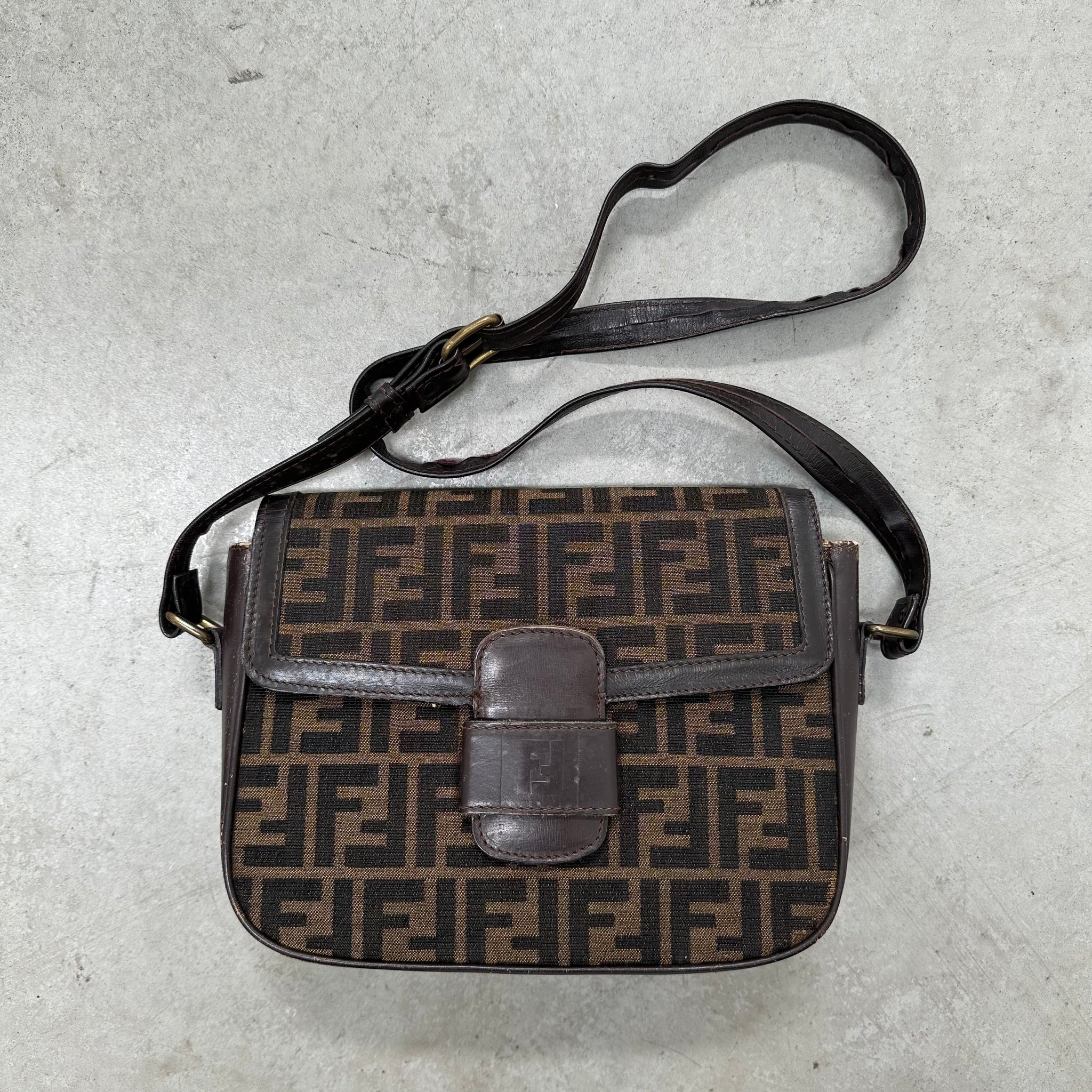Fendi Zucca Canvas Crossbody Bag Leather