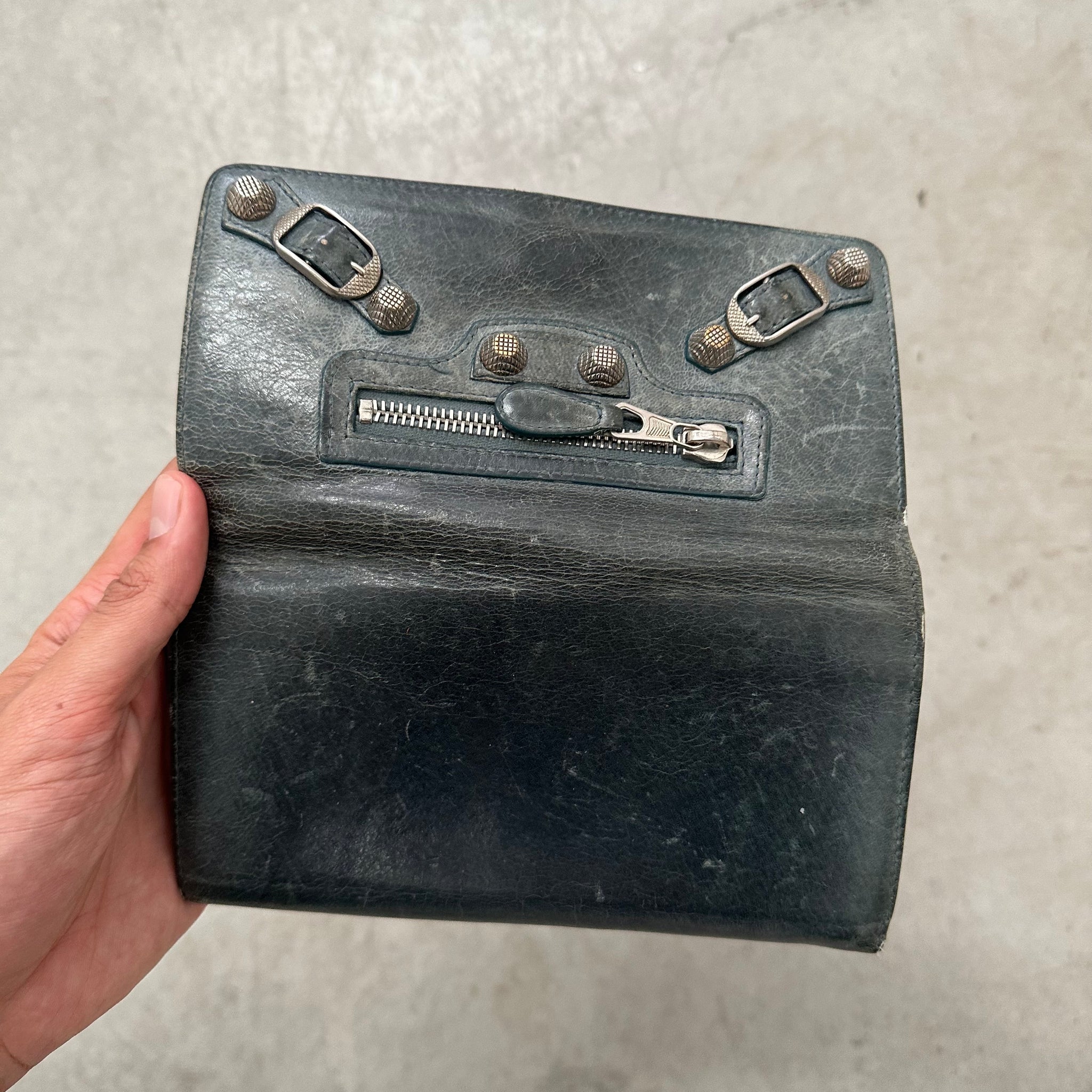 Balenciaga Green Leather City Flap Wallet