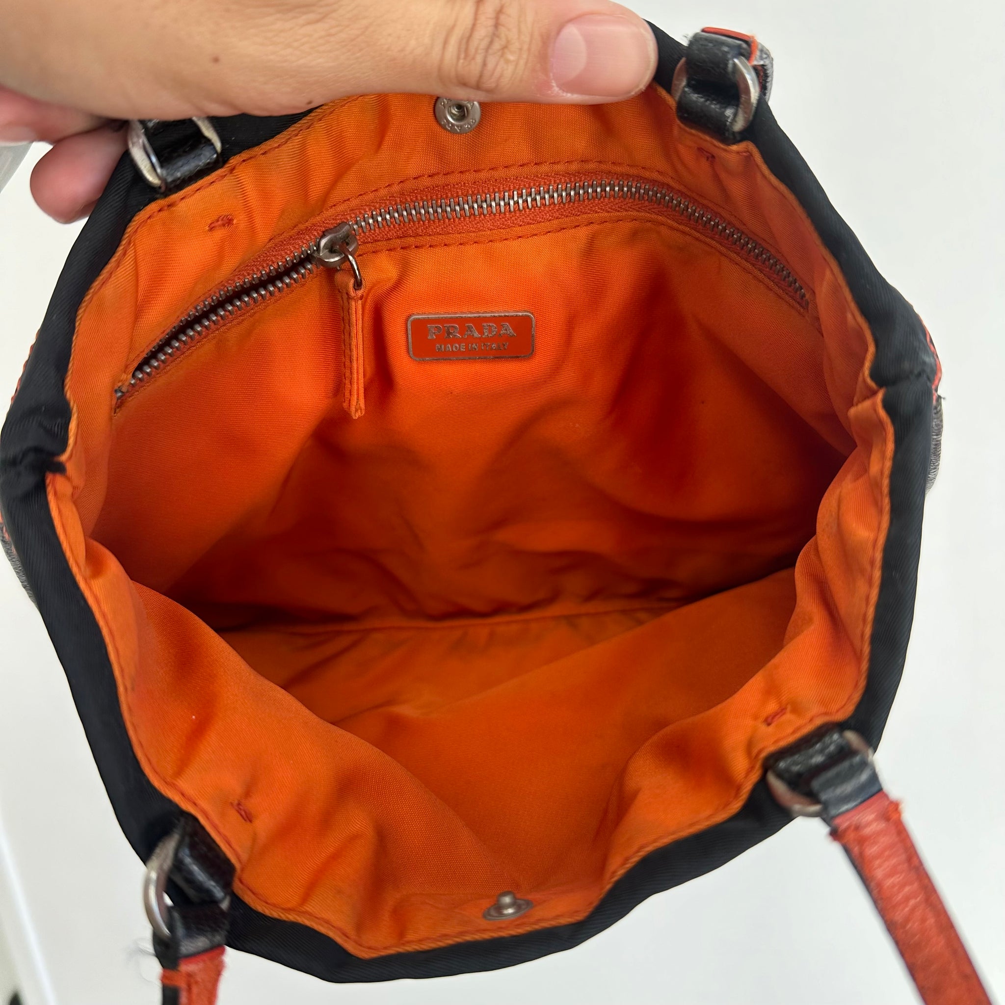 Prada Black Mini Nylon Shoulder Bag Black Orange
