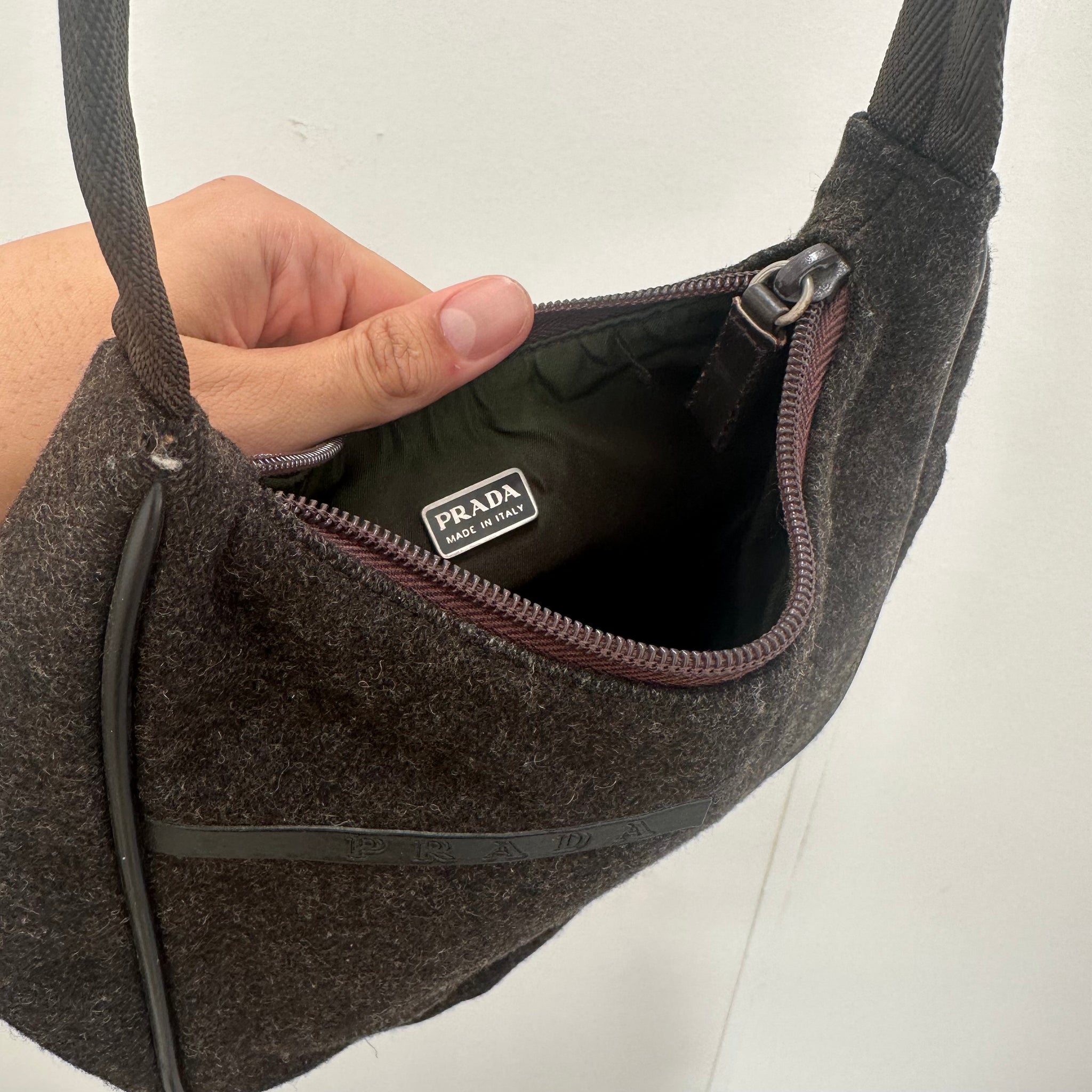 Prada Wool Black Hobo Bag