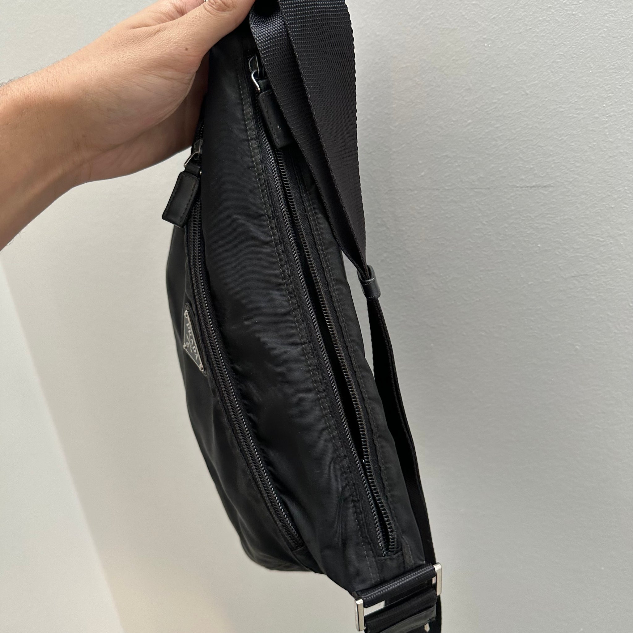 Prada Large Double Zip Black Nylon Crossbody Bag