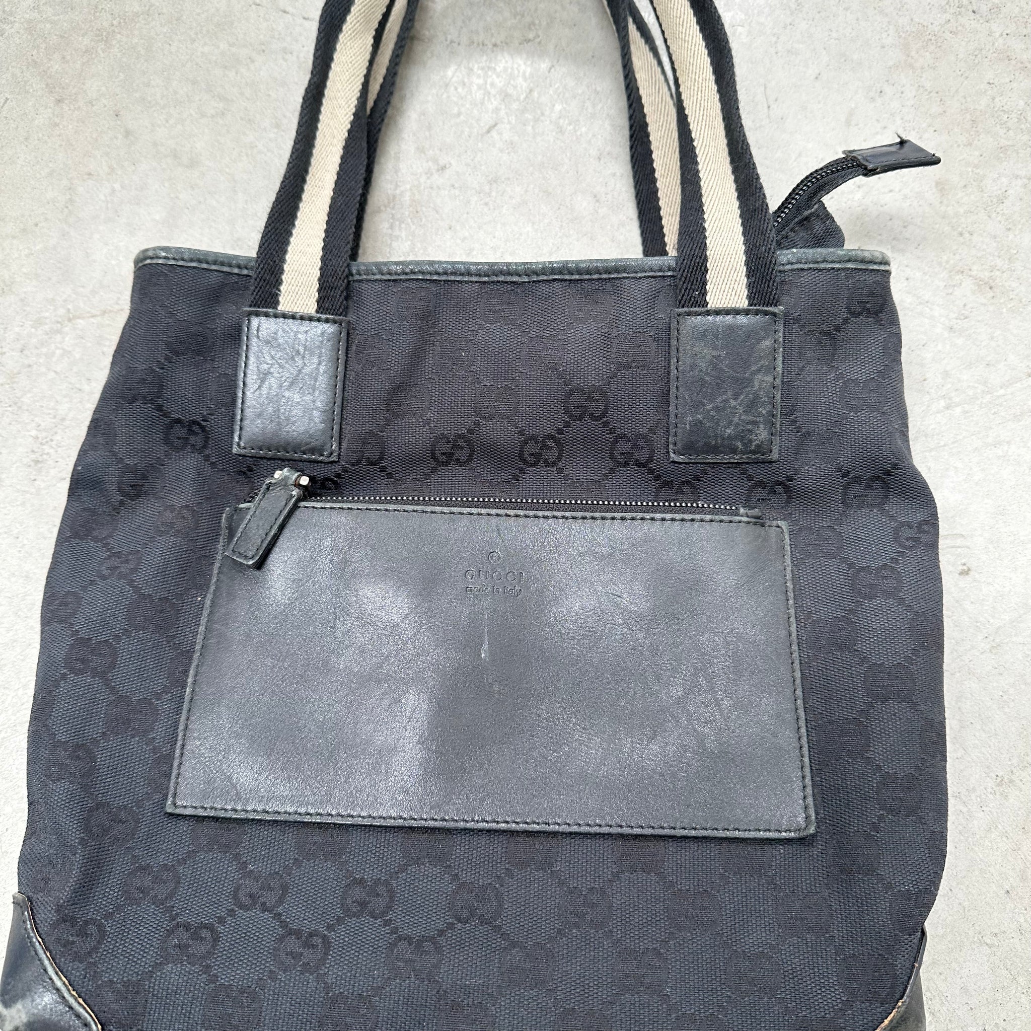 Gucci Front Pocket Tote Bag Canvas Black