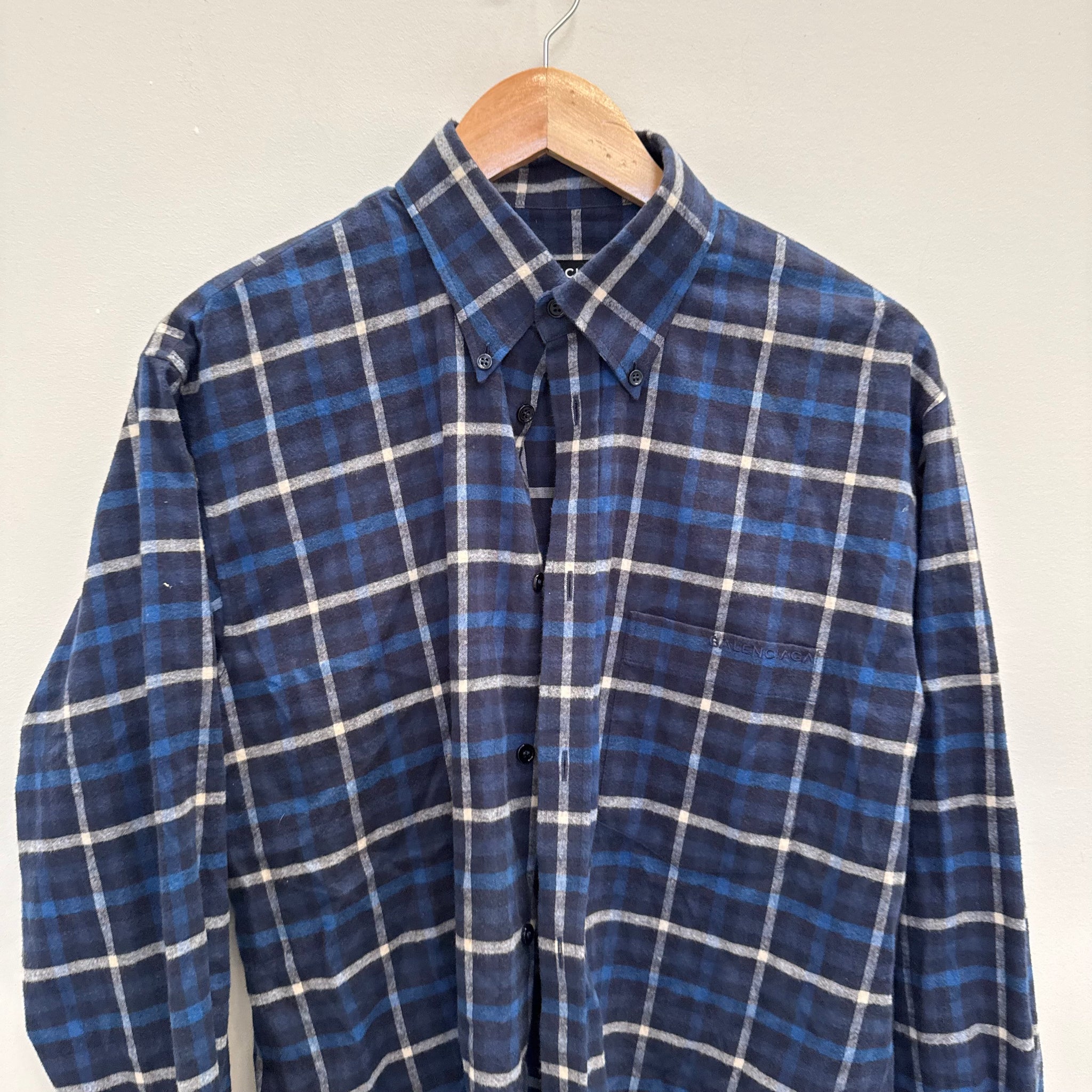 Balenciaga 2017 Plaid Blue Button Up Shirt (Size 38)