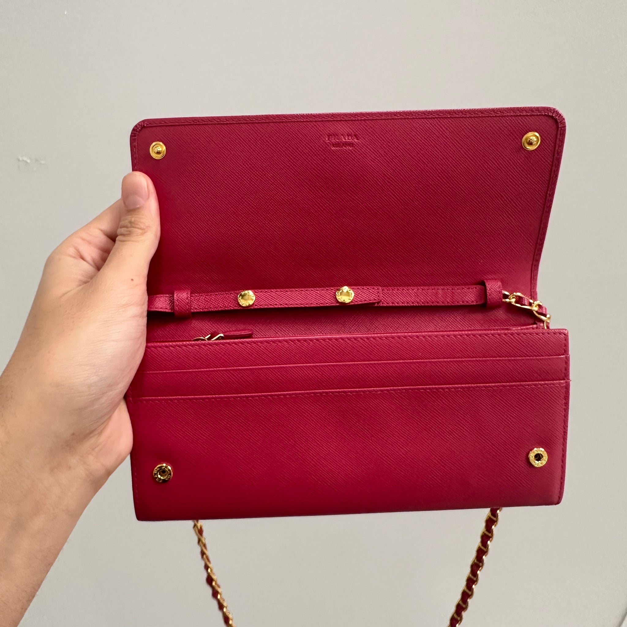 Prada Saffiano Pink Leather Crossbody Wallet on Chain Bag