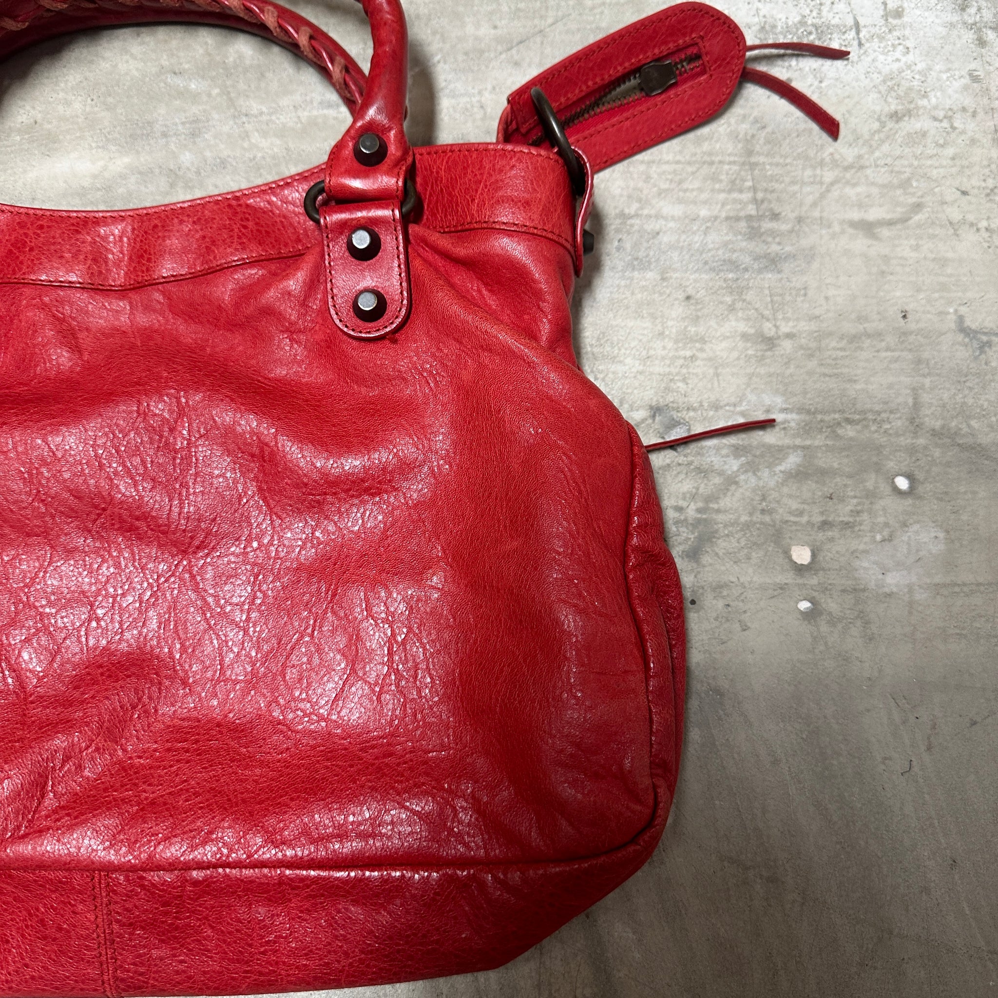 Balenciaga Leather Motorcycle City Bag Red