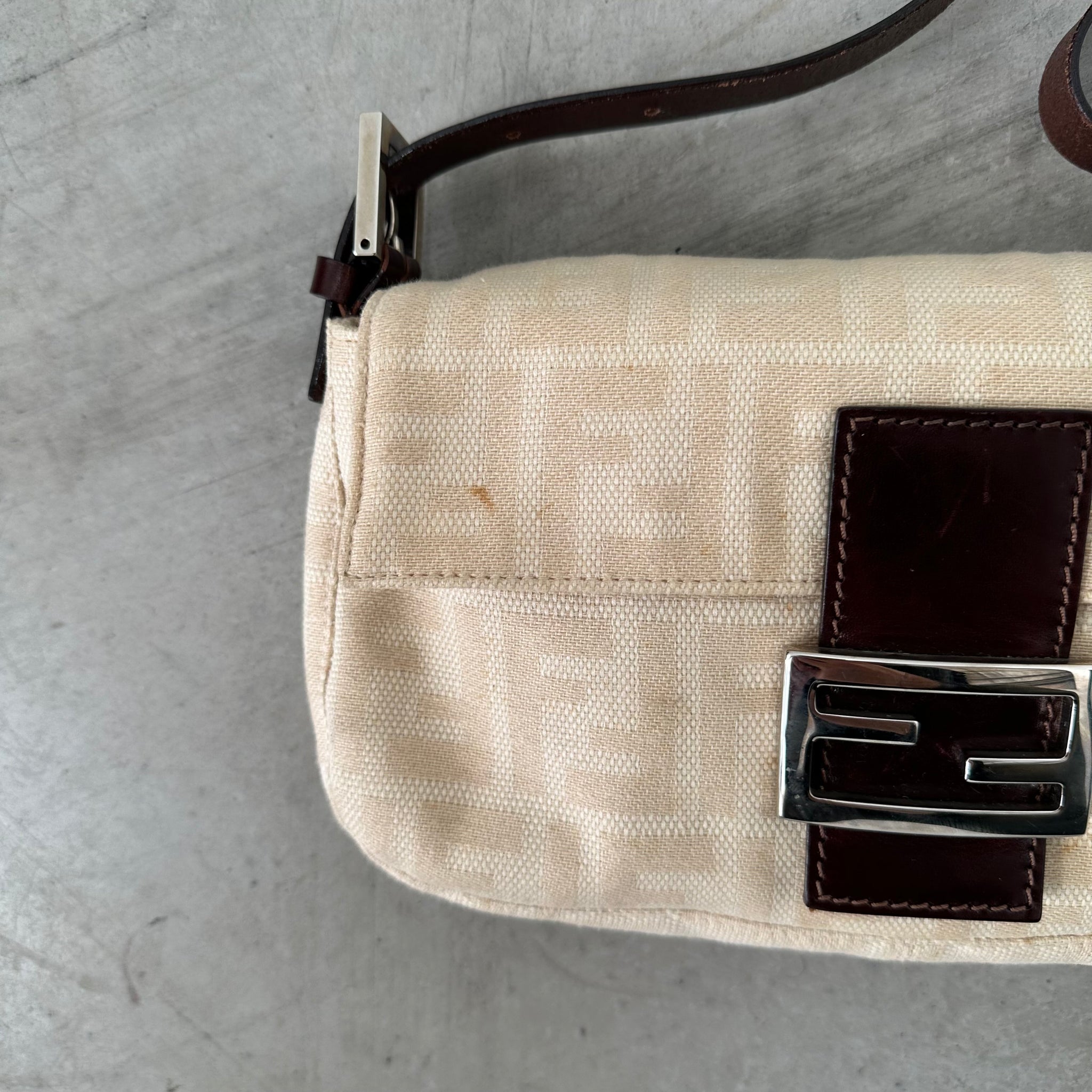 Fendi Cream Baguette Shoulder Bag