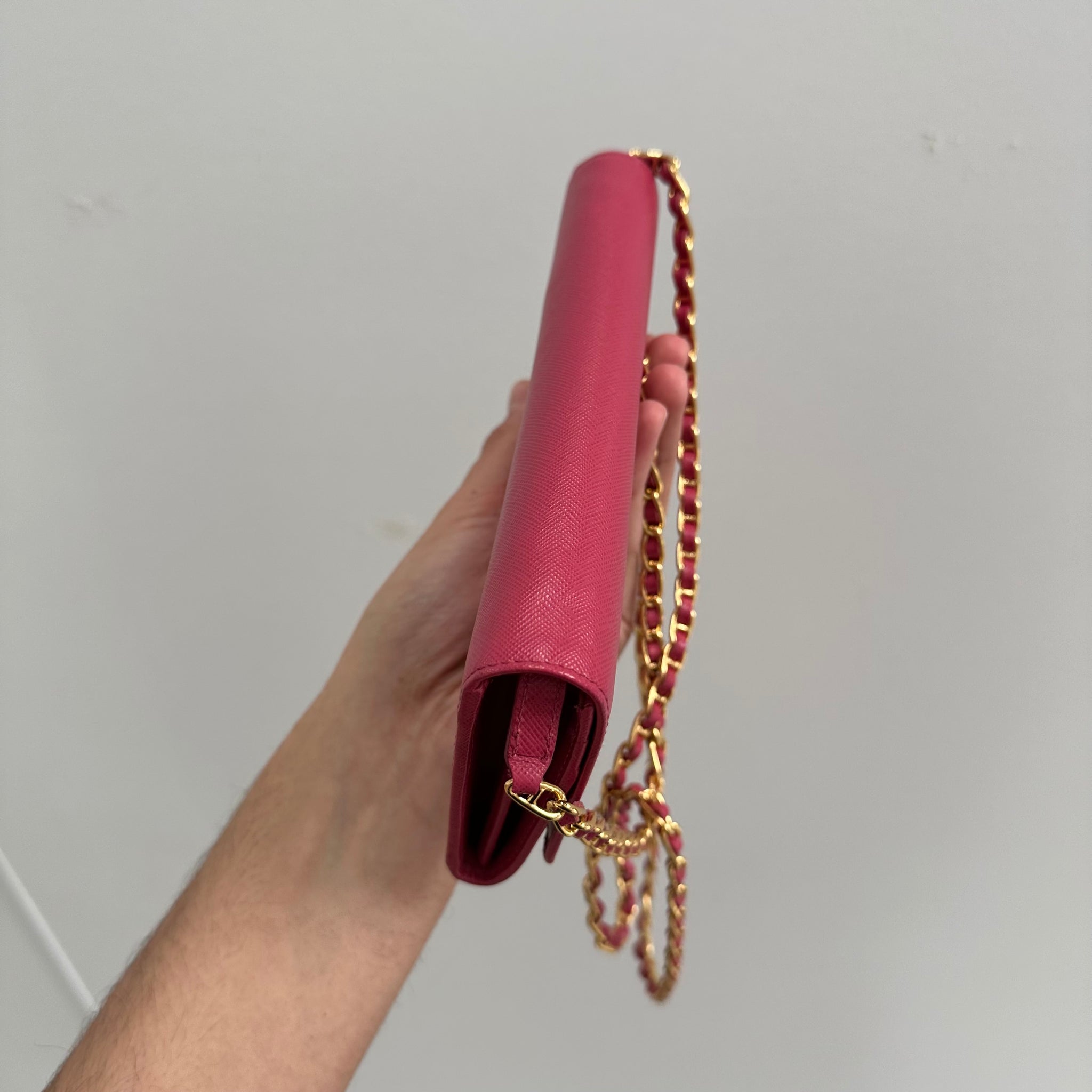 Prada Saffiano Pink Leather Crossbody Wallet on Chain Bag